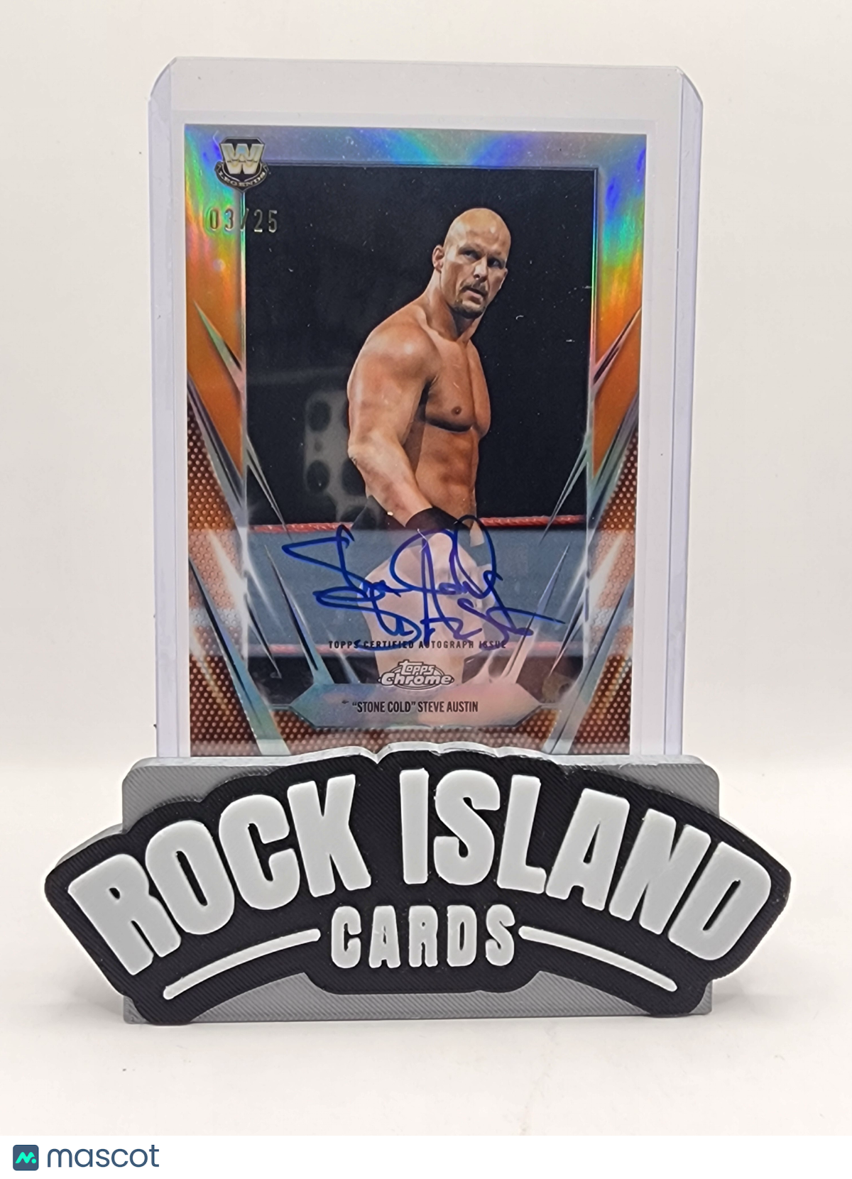 Steve Austin 2026 Topps Chrome WWE #BCA-STA Orange Refractor 03/25