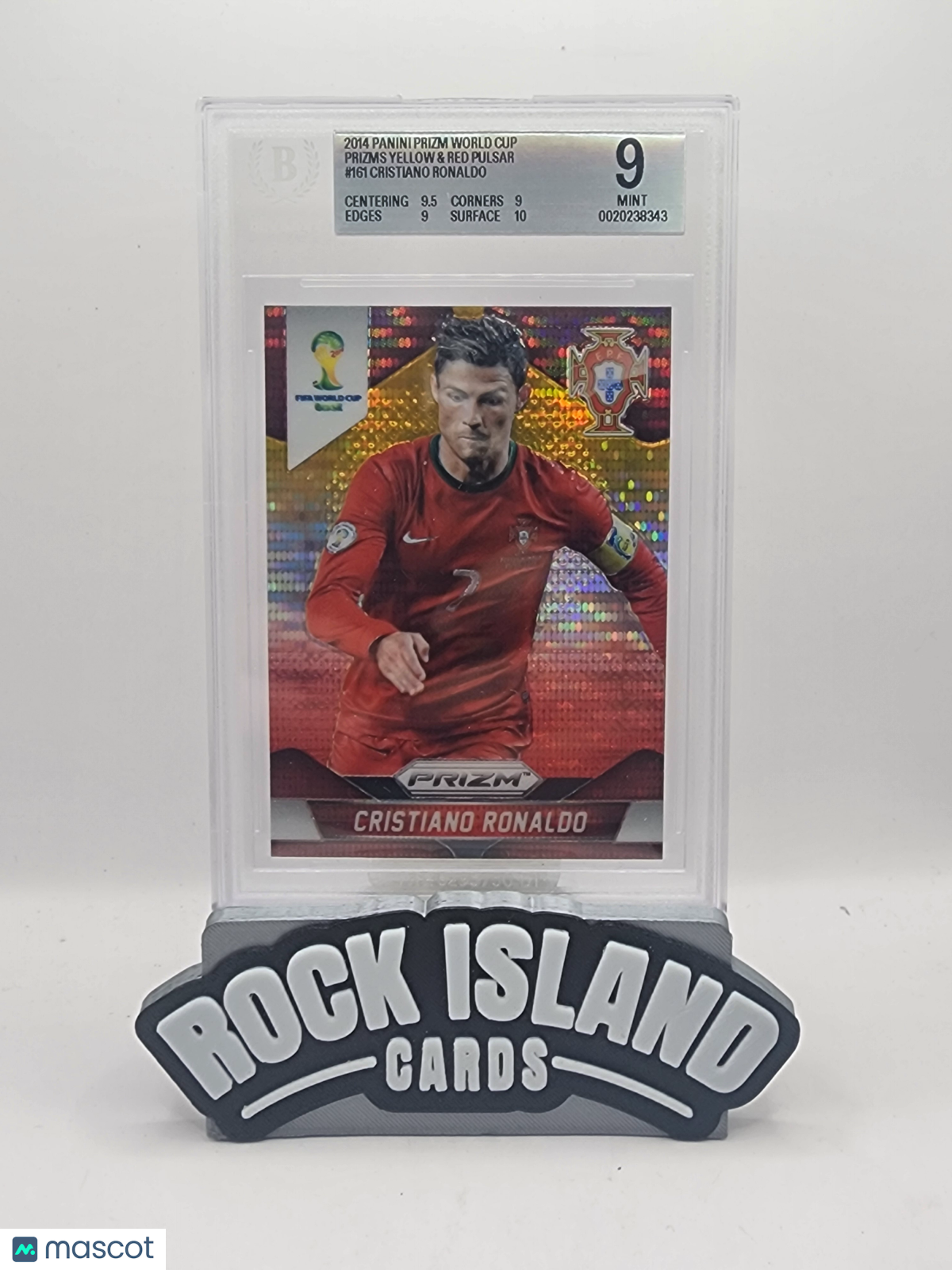 Cristiano Ronaldo 2014 Panini Prizm World Cup #161 Yellow and Red Pulsar BGS 9
