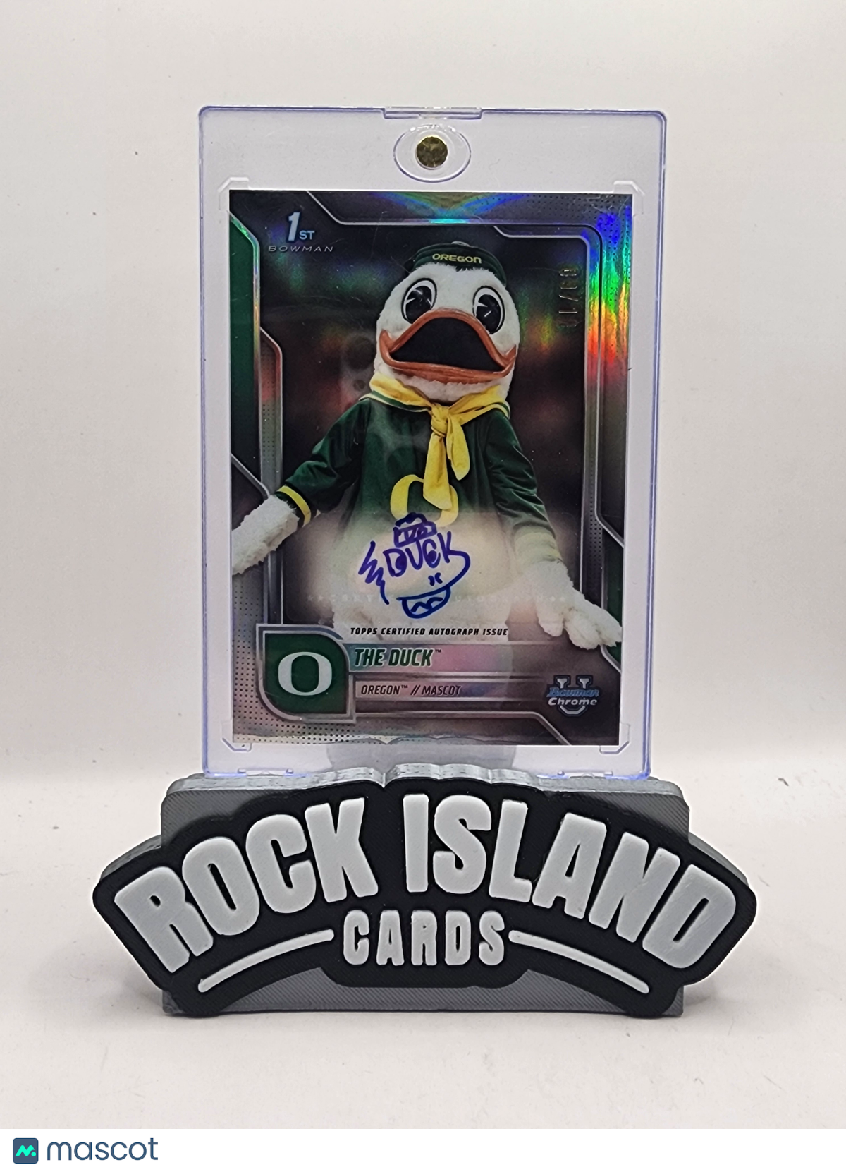 The Duck 2025 Bowman University Chrome Football #BCM-ORE Mascots Auto /10