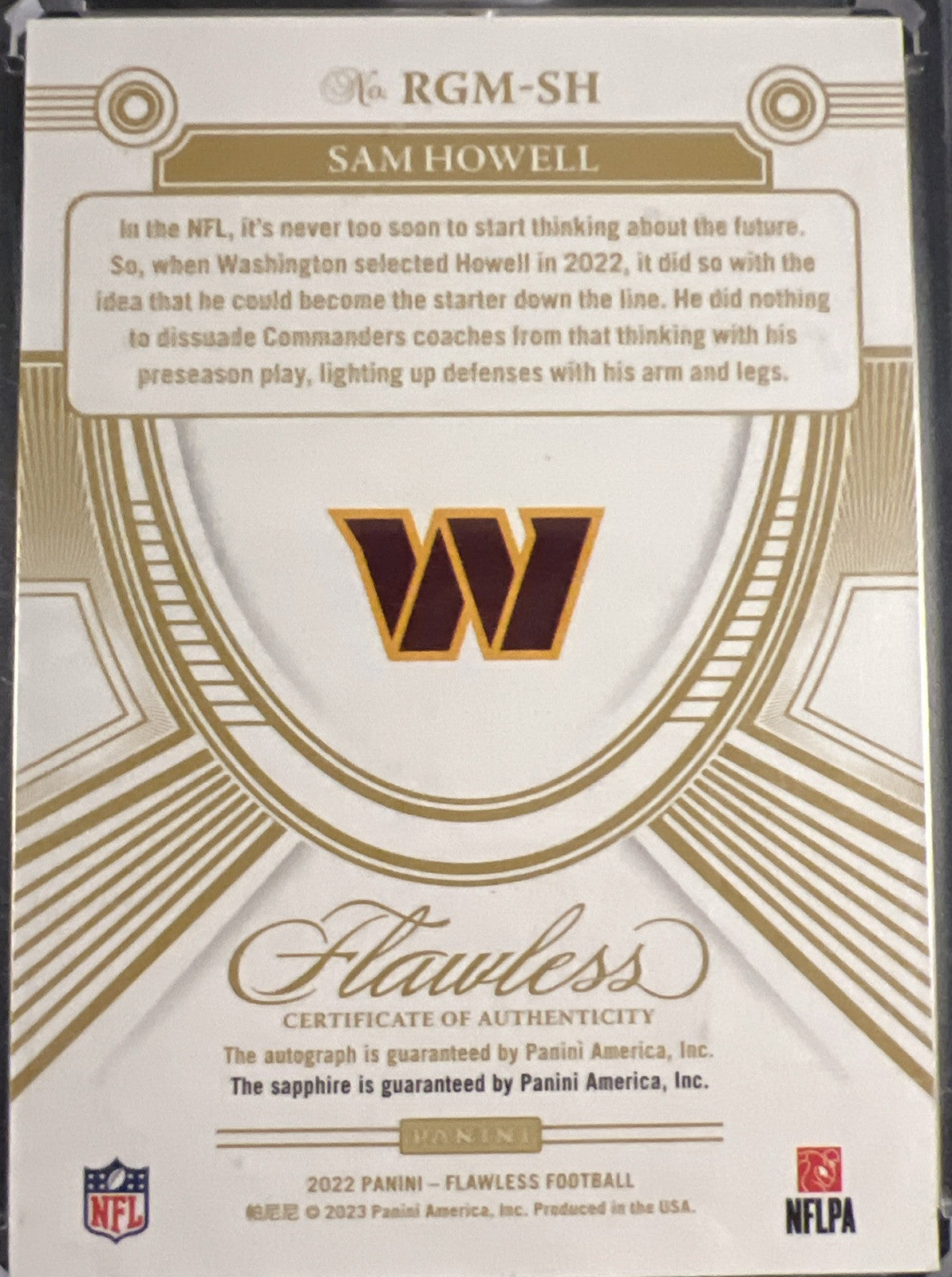 Sam Howell 2022-23 Panini Flawless #9/15 Blue Rookie Auto Hard Signed *SEALED*