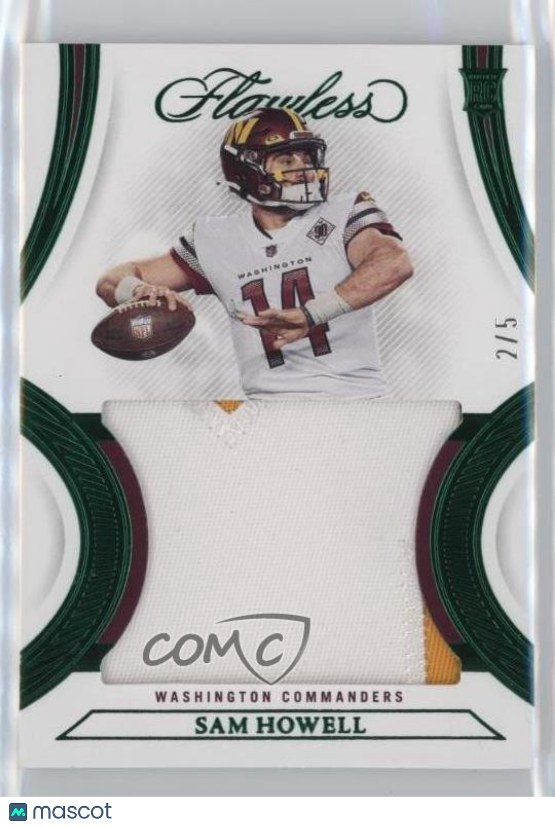 Sam Howell 2022 Panini Flawless #RP-SH Emerald  RC /5 Three Color Patch