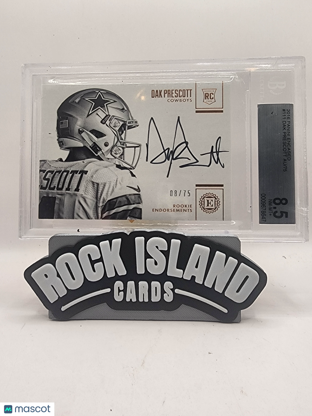 Dak Prescott 2016 Panini Encased #111 Rookie /75 BGS 8.5 Auto 10