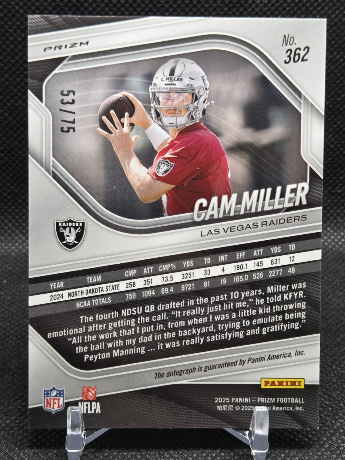 Cam Miller Prizm #362 Rookie Autographs Green Scope Prizm /75 Rookie