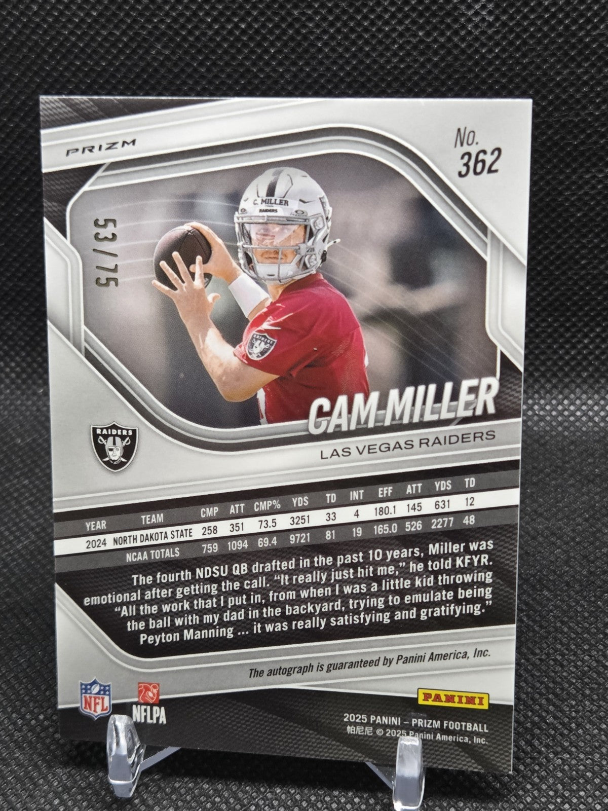 Cam Miller Prizm #362 Rookie Autographs Green Scope Prizm /75 Rookie