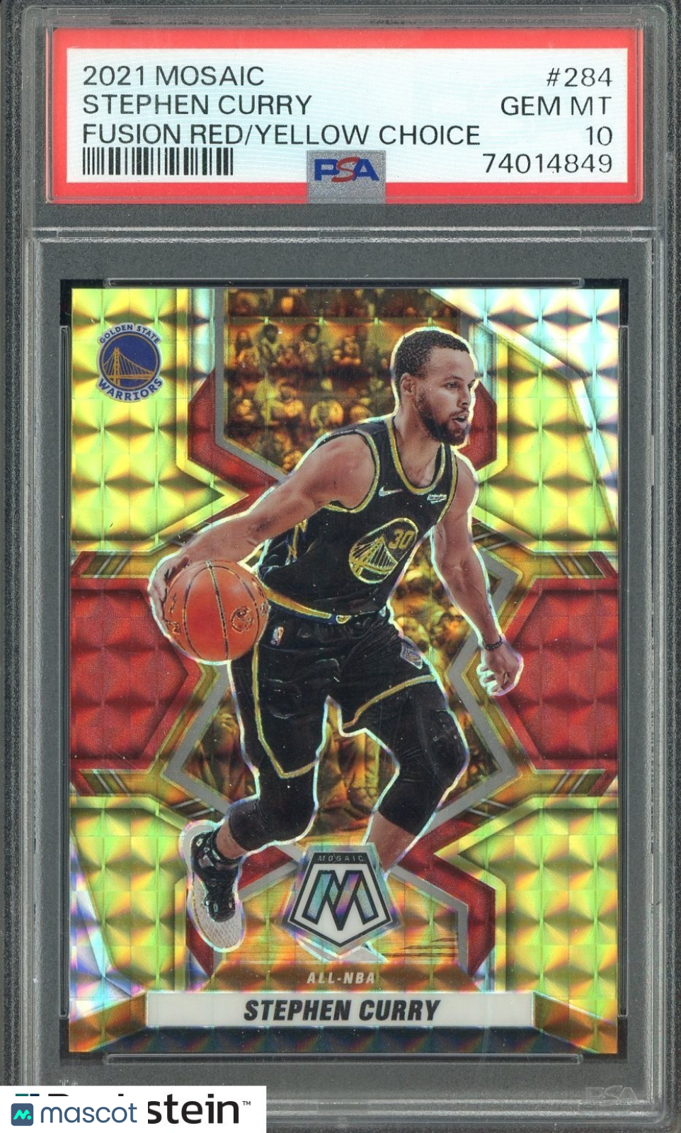 2021-22 Mosaic Fusion Red Yellow Choice #284 Stephen Curry Warriors /88 PSA 10