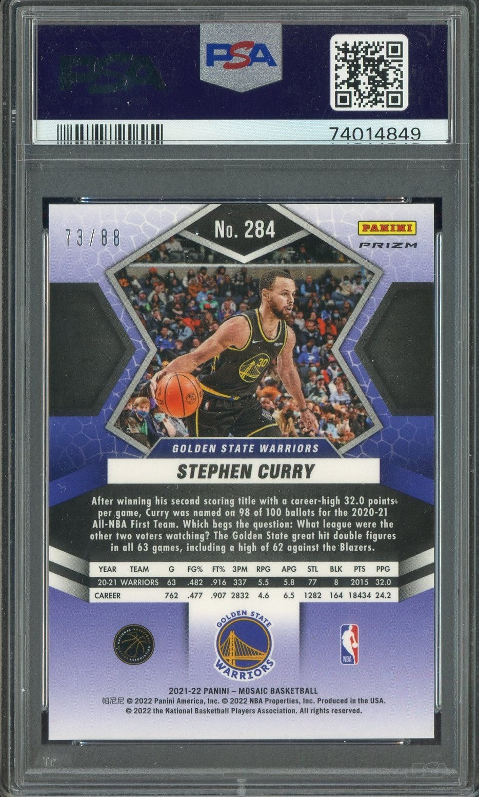 2021-22 Mosaic Fusion Red Yellow Choice #284 Stephen Curry Warriors /88 PSA 10