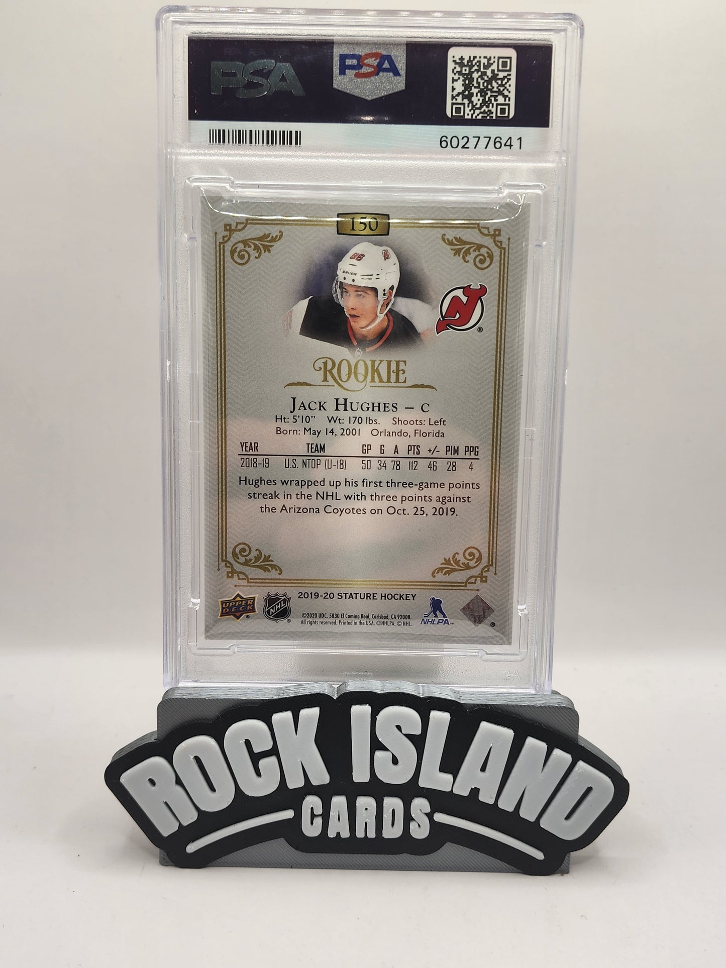 Jack Hughes 2019 Upper Deck Stature #150 / 999 PSA 10