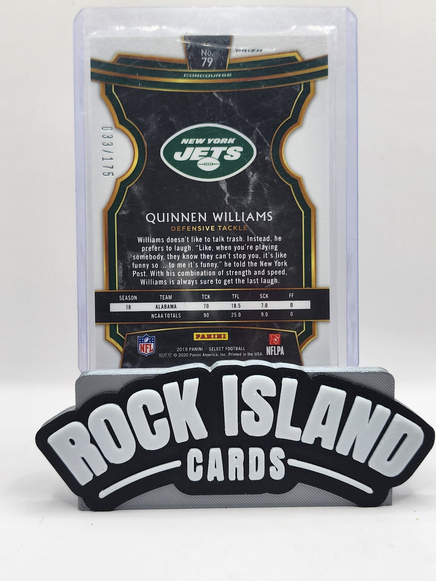 Quinnen Williams 2019 Panini Select #79 Blue /175 Rookie
