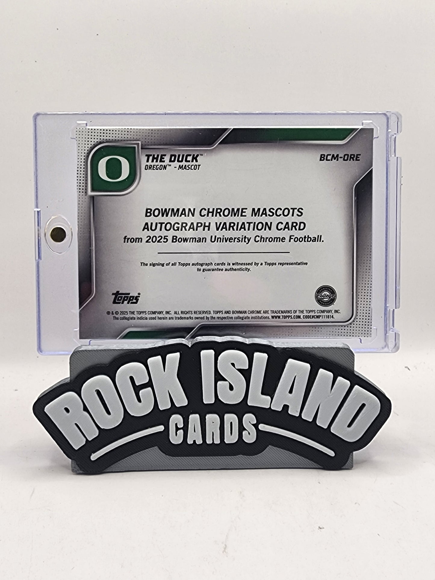 The Duck 2025 Bowman University Chrome Football #BCM-ORE Mascots Auto /10