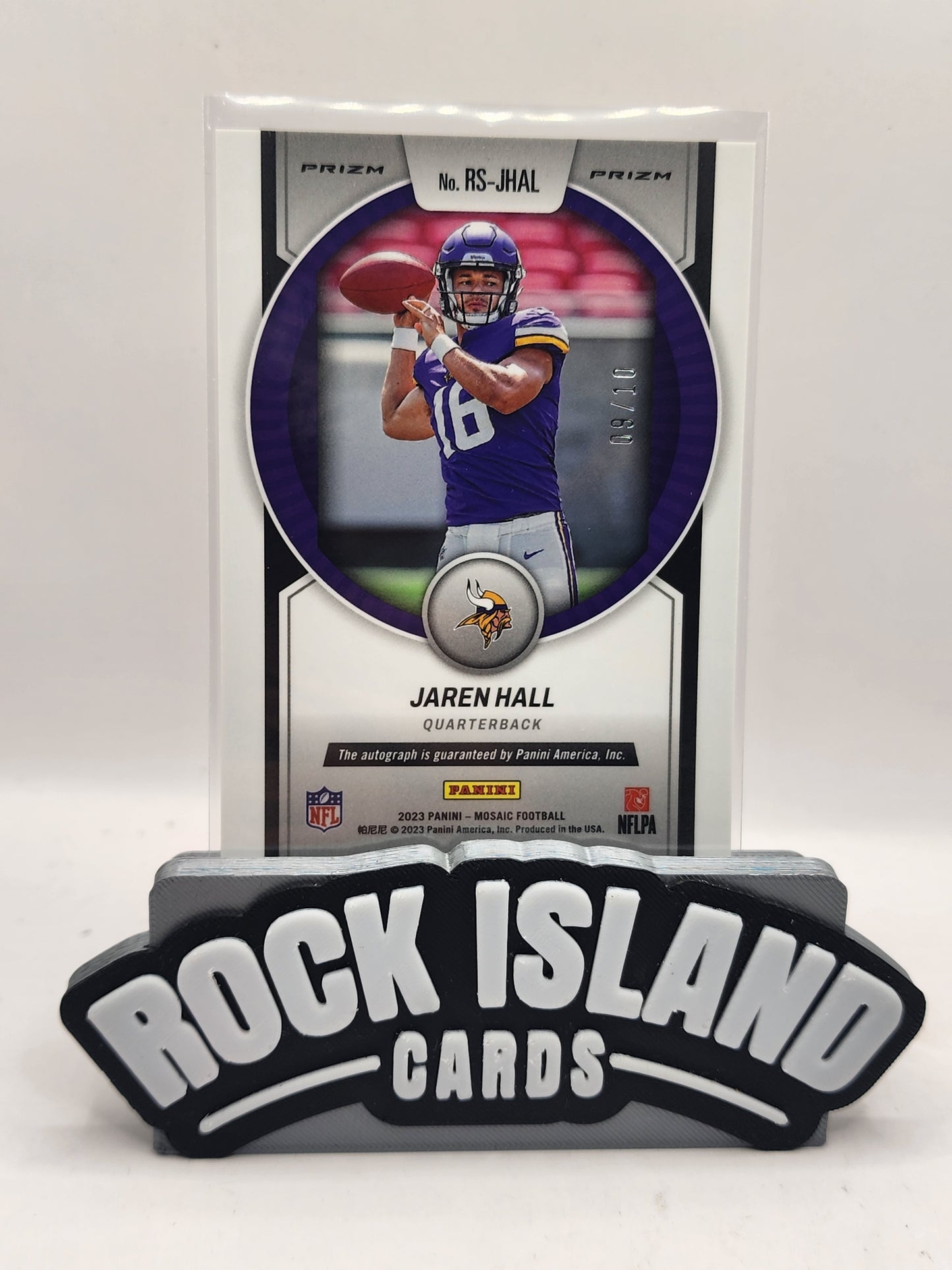 Jaren Hall 2023 Panini Mosaic #RS-JHAL No Huddle Gold Prizm /10 Rookie Auto
