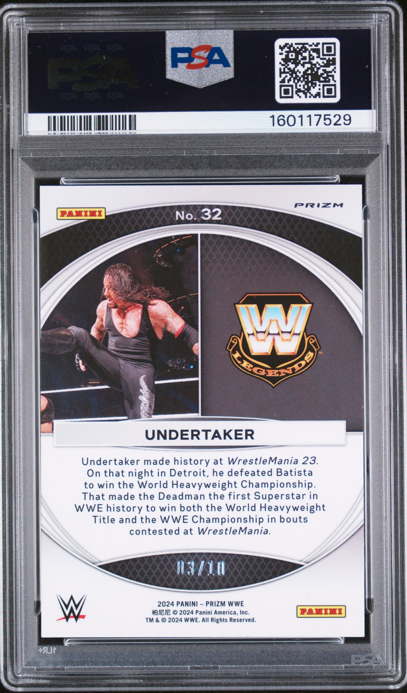Undertaker 2024 Panini Prizm WWE Wrestlemania Moments #32 WM Gold /10 PSA 9