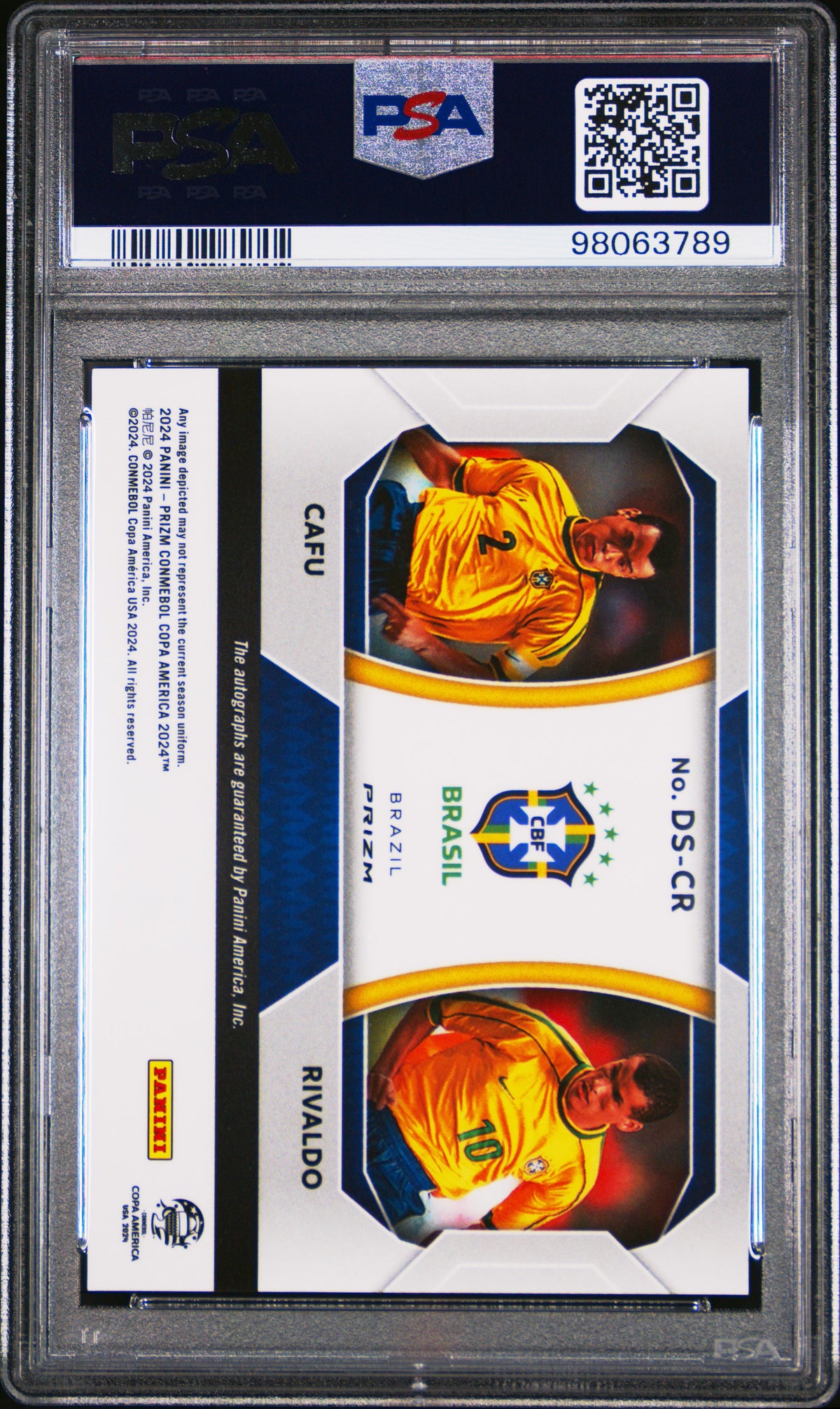 Rivaldo Cafu 2024 Panini Prizm Conmebol Copa America Dual Sign. Pulsar PSA 10