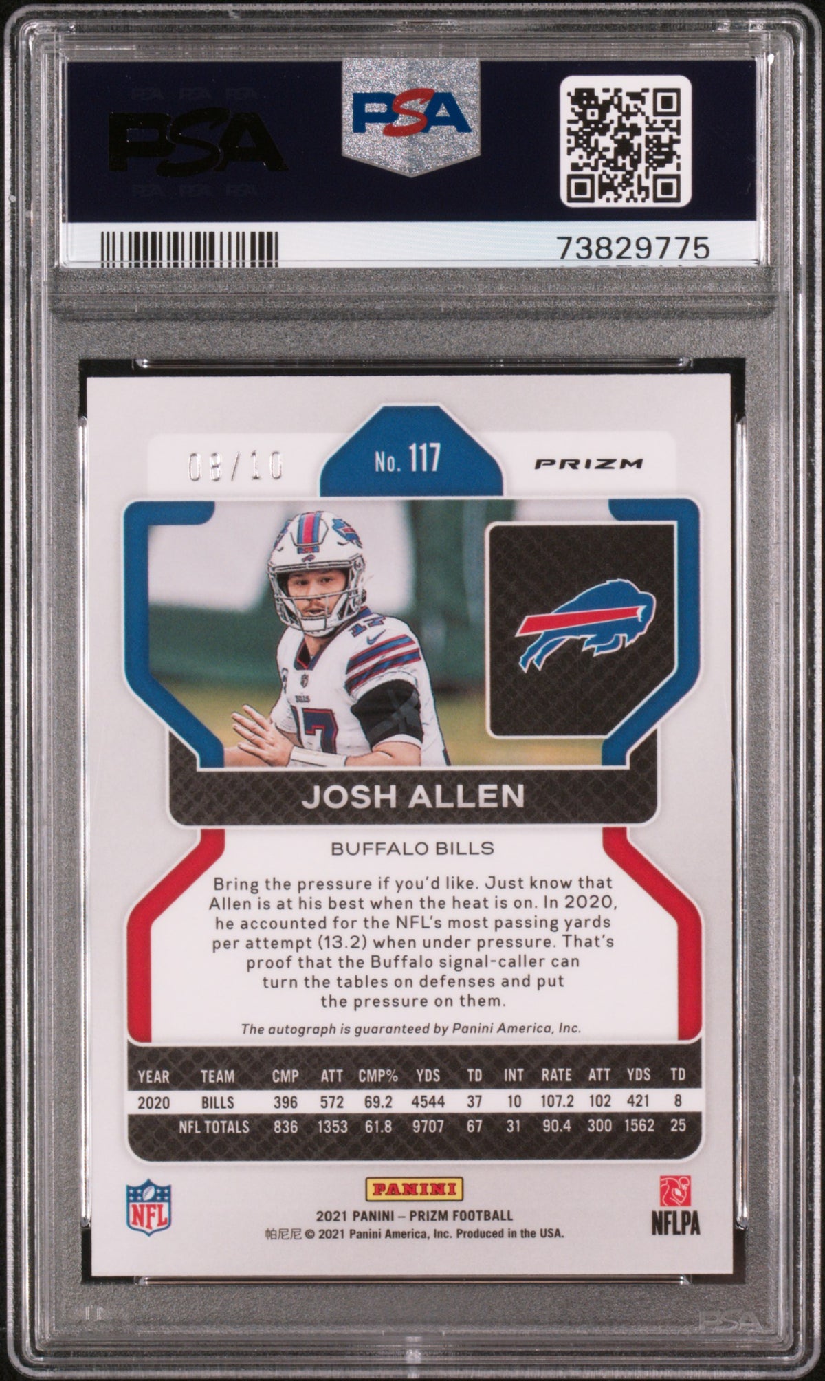 Josh Allen 2021 Panini Prizm #117 Autograph Red Shimmer 8/10 PSA 10