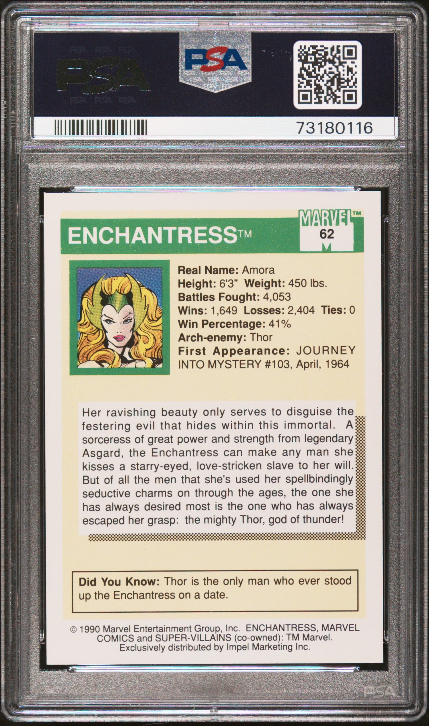 1990 Marvel Universe Enchantress #62 PSA 7