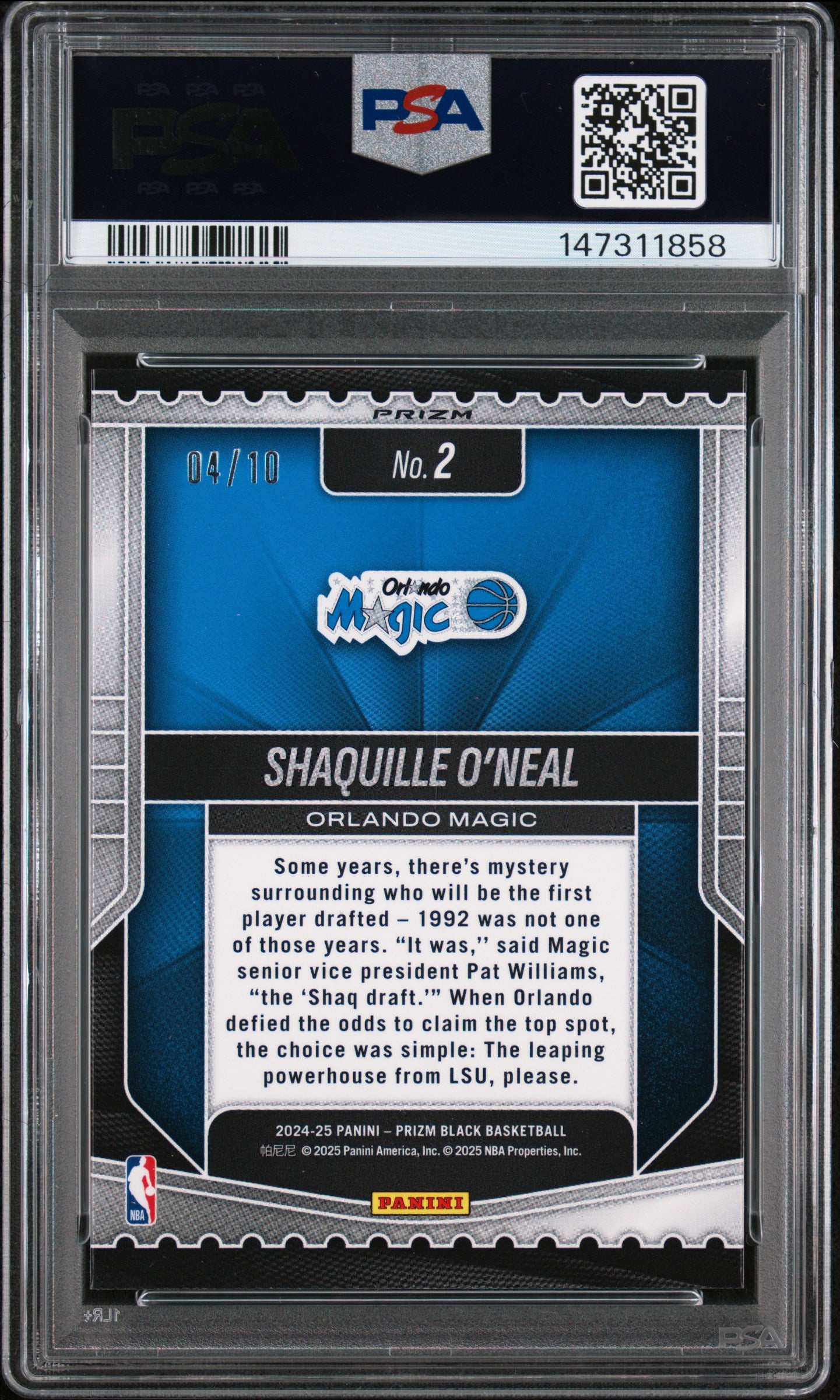 Shaquille O'Neal 2024 Panini Prizm Black Luck Of The Lottery #2 Gold 4/10 PSA 9