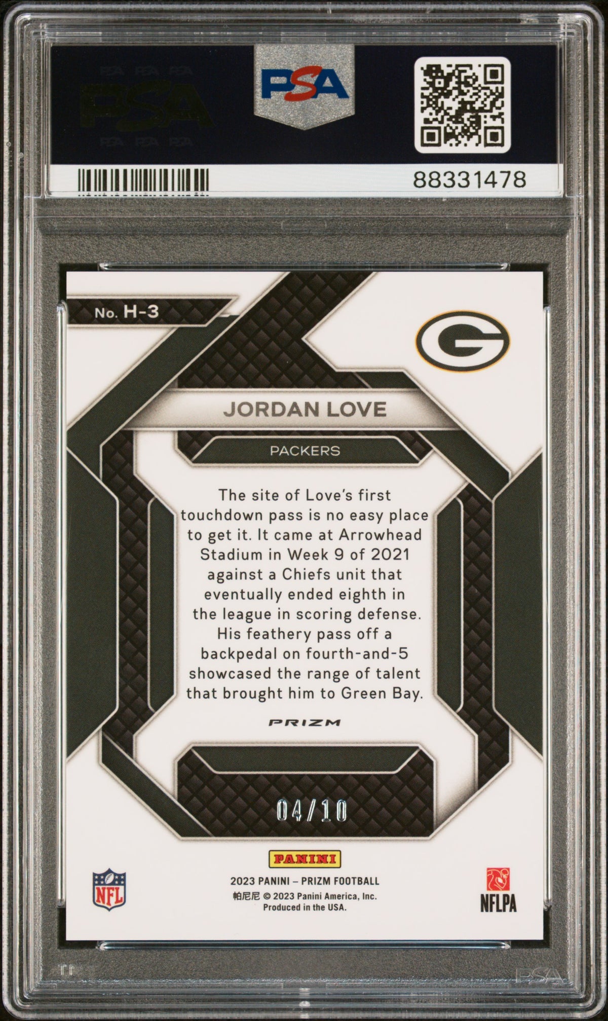 Jordan Love 2023 Panini Prizm Emergent #H3 Gold 4/10 PSA 10