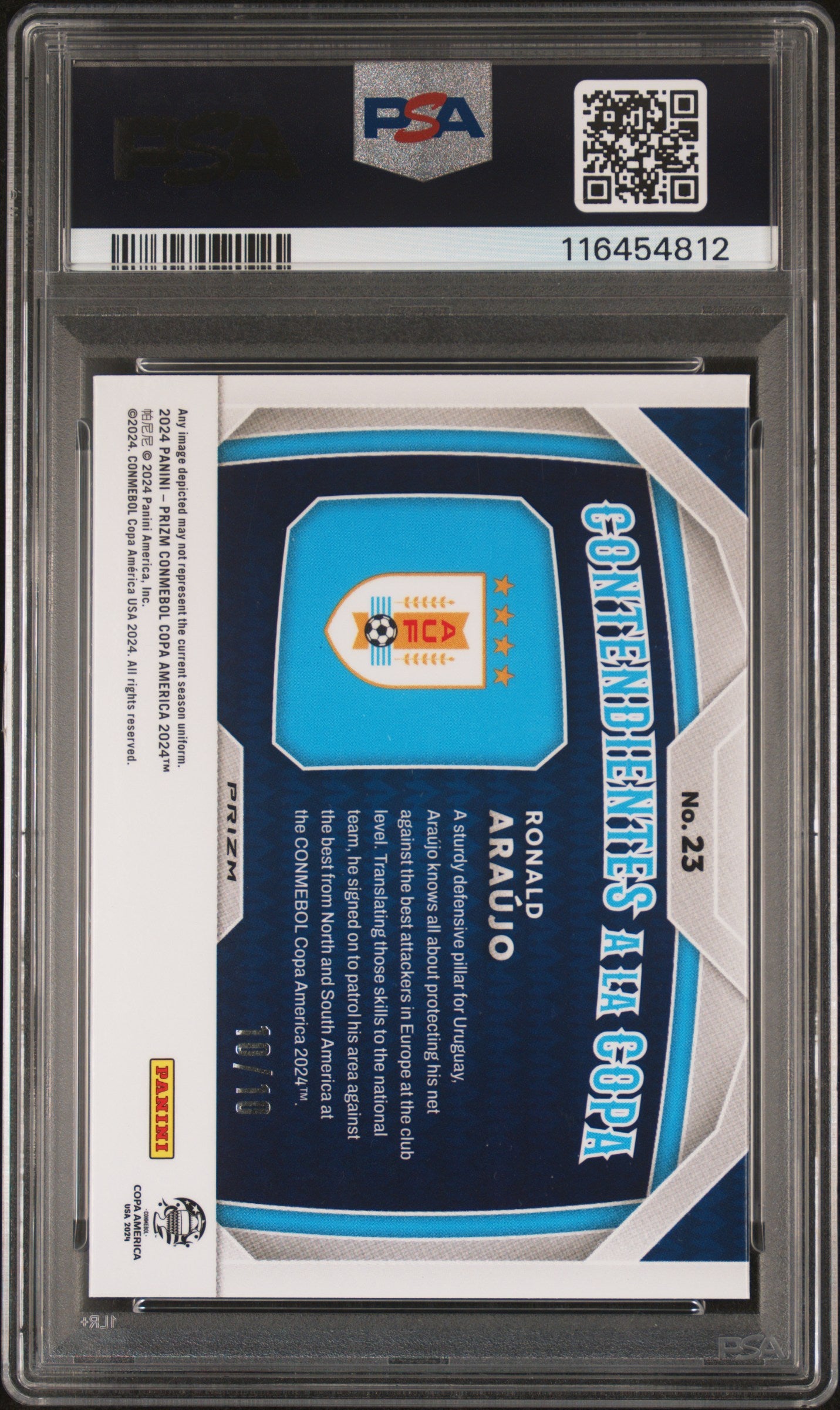 Ronald Araujo 2024 Panini Prizm Conmebol Copa America Gold /10 PSA 9