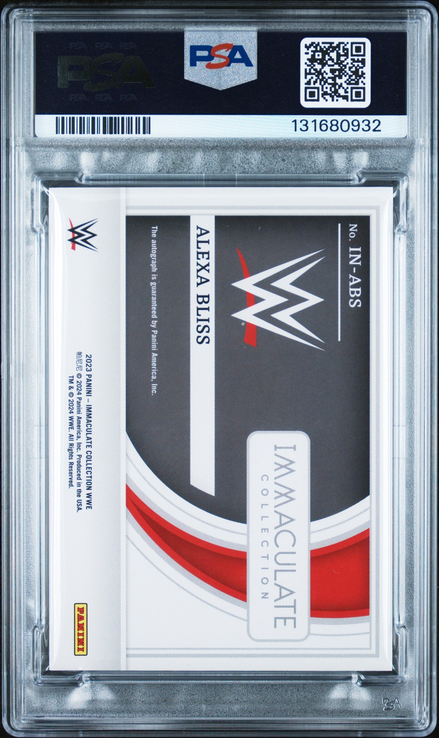 Alexa Bliss 2023 Panini WWE Immaculate Nicknames Auto #INABS 18/25 PSA 8 Auto A