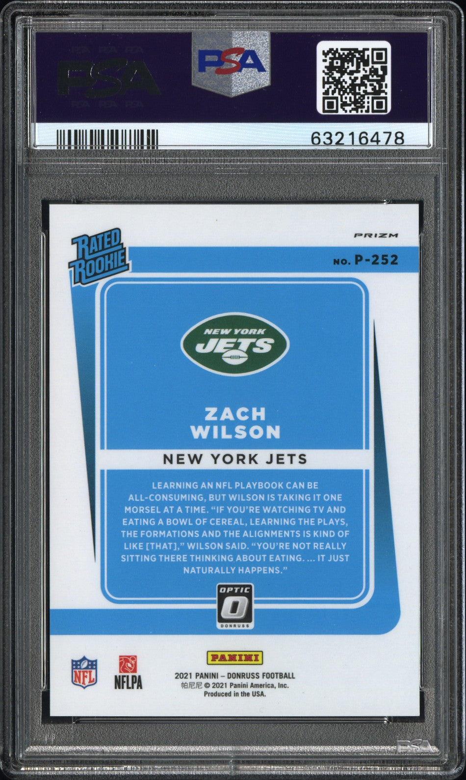 Zach Wilson 2021 Panini Donruss #P252 Optic Preview Gold 2/10 PSA 9