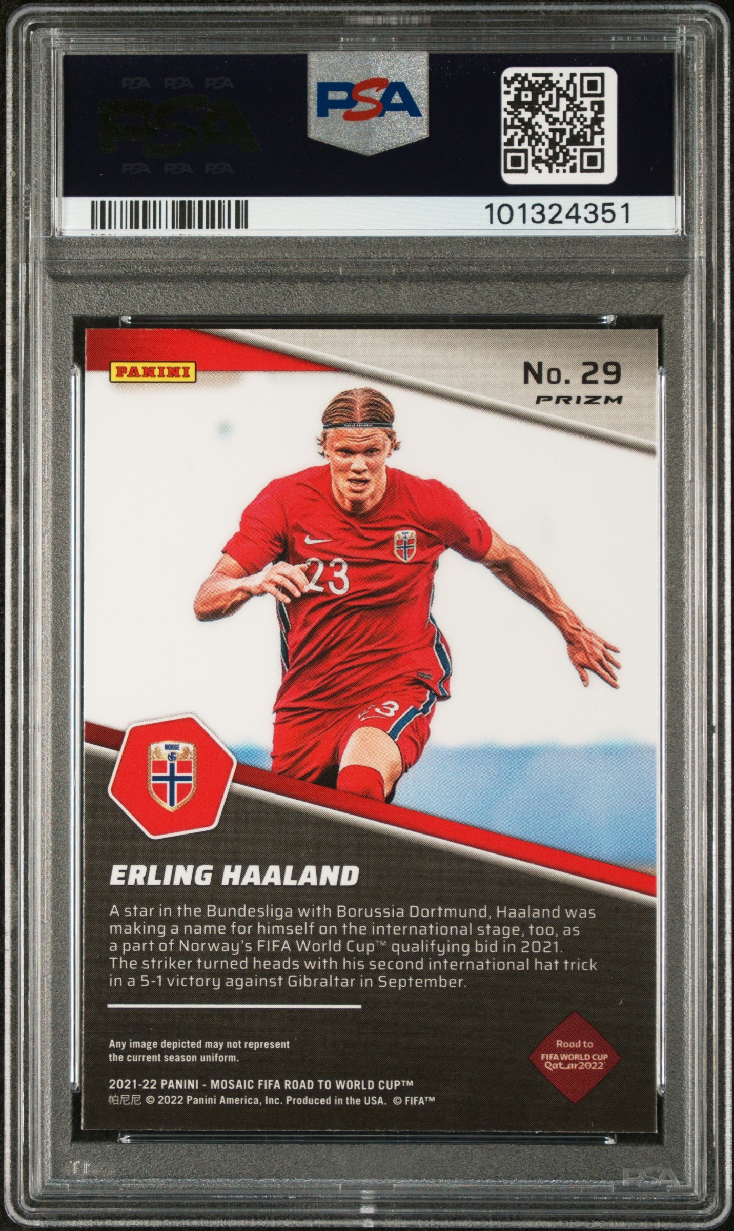 Erling Haaland 2021-22 Panini Mosaic FIFA Road To World Cup Breakaway #29 PSA 10