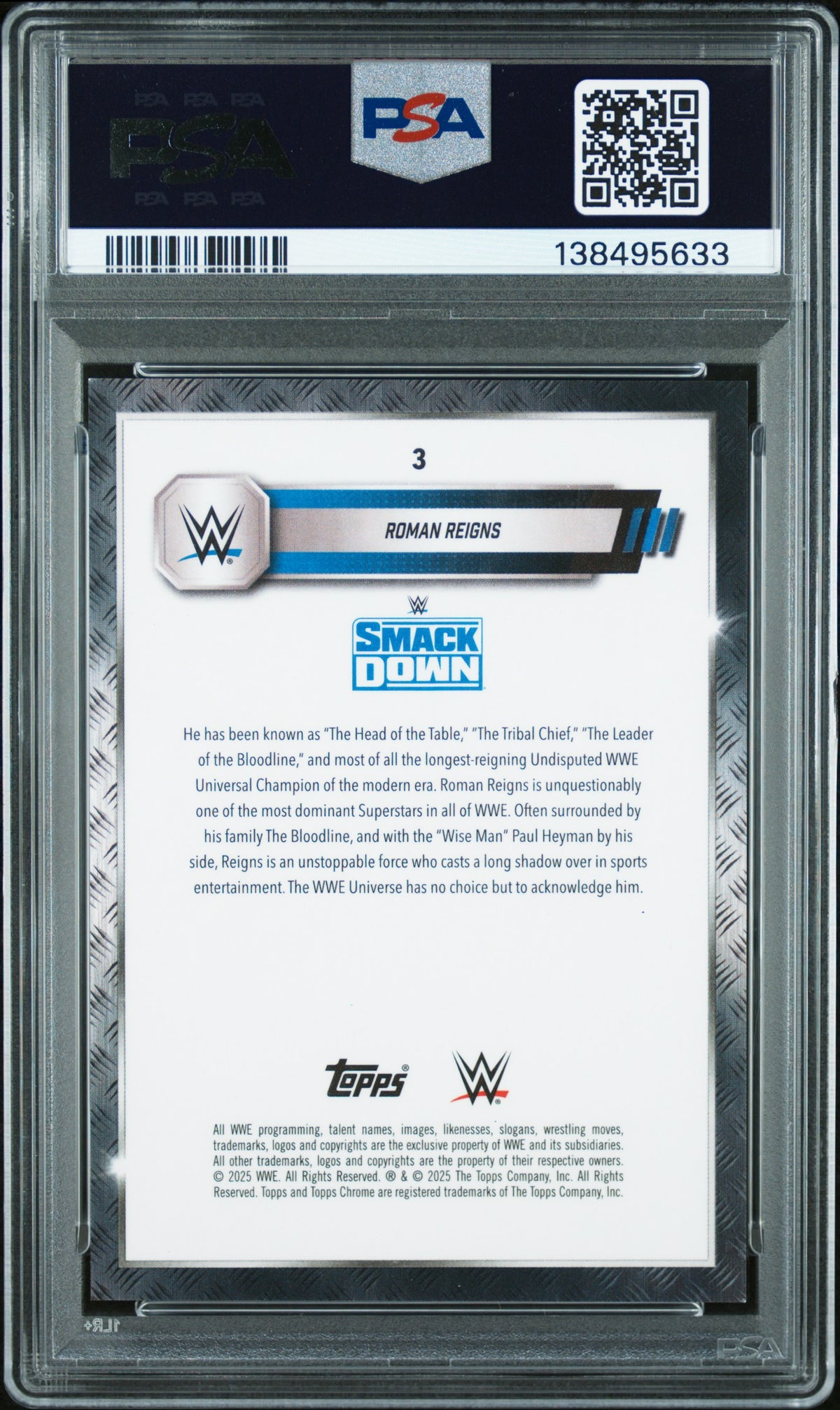 Roman Reigns 2025 Topps Chrome Sapphire Edition WWE #3 Red 4/5 PSA 10