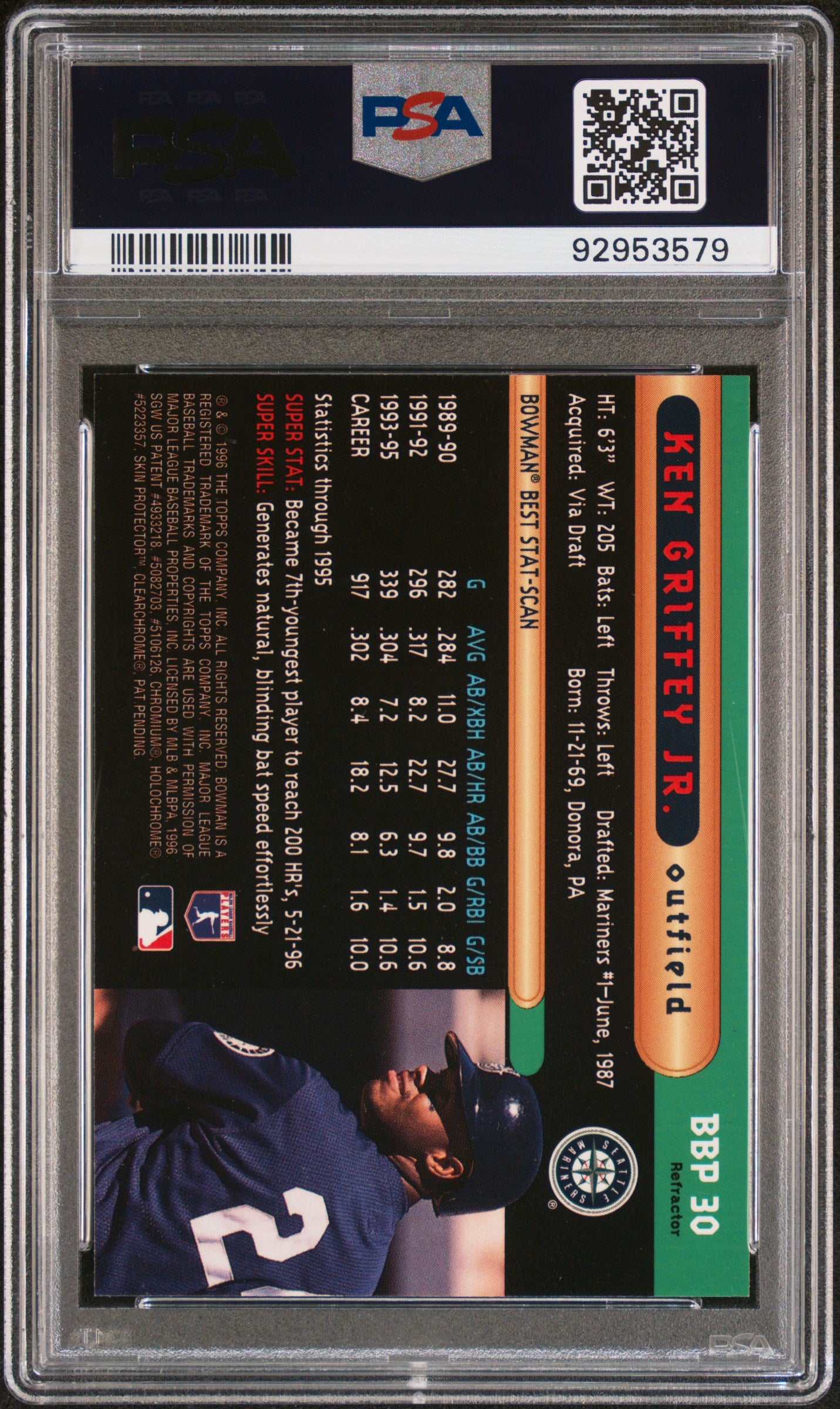 Ken Griffey JR. 1996 Bowman's Best Preview #BBP30 Refractor PSA 9