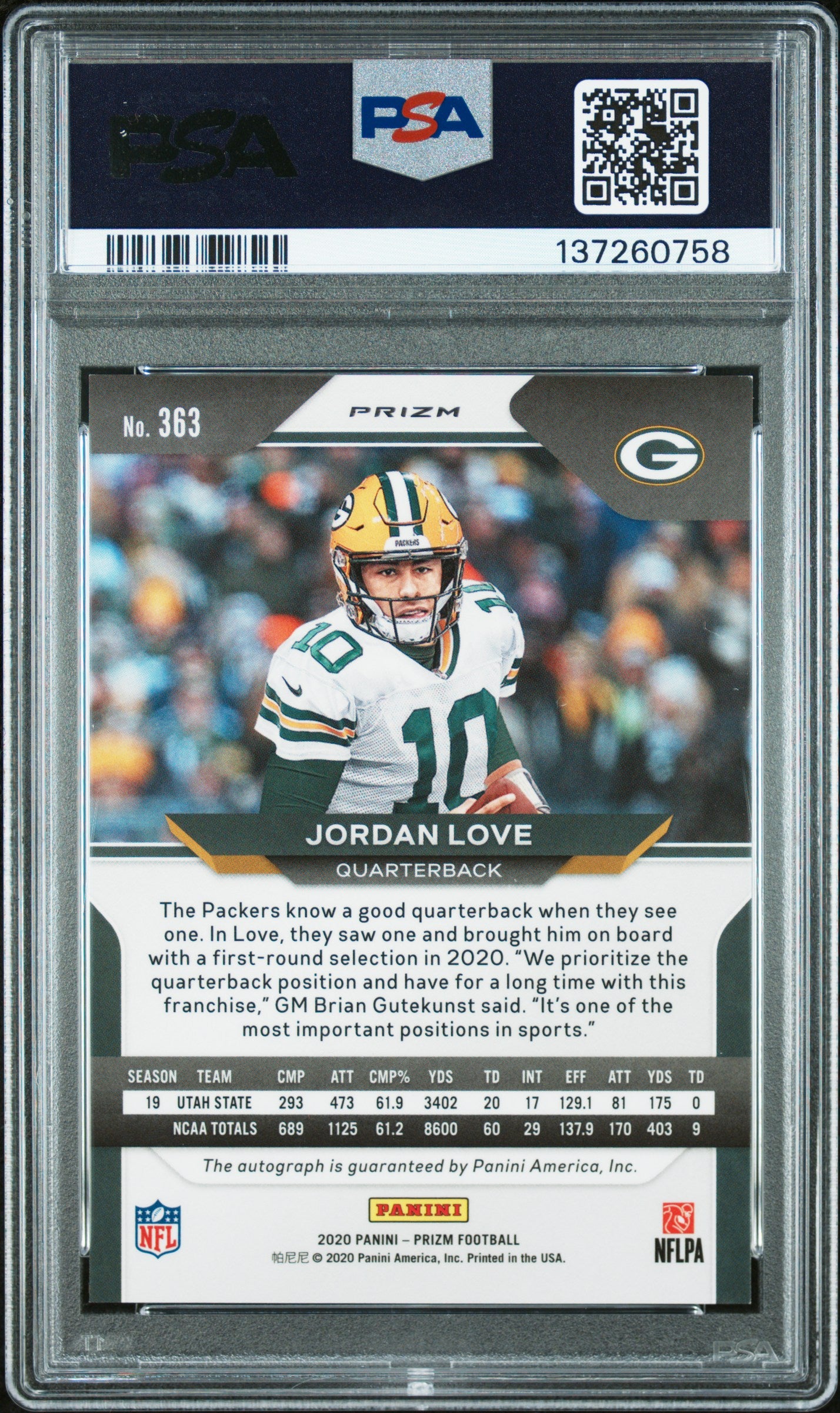 Jordan Love 2020 Panini Prizm #363 Autograph Pink Rookie PSA 9