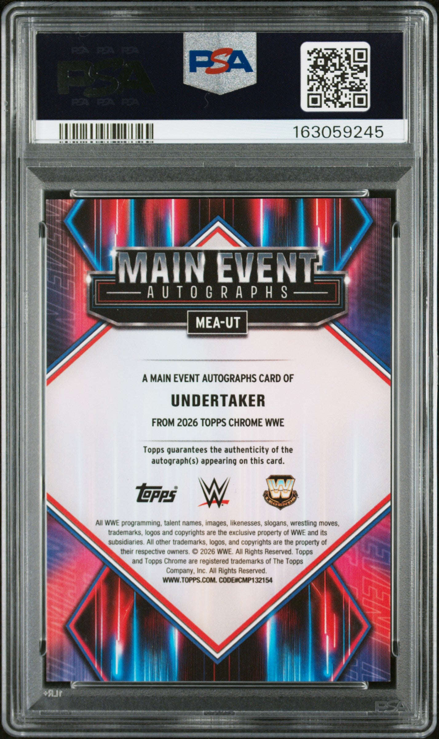 Undertaker 2026 Topps Chrome WWE Main Event Autographs Gold Ref 28/50 PSA 8 Auto