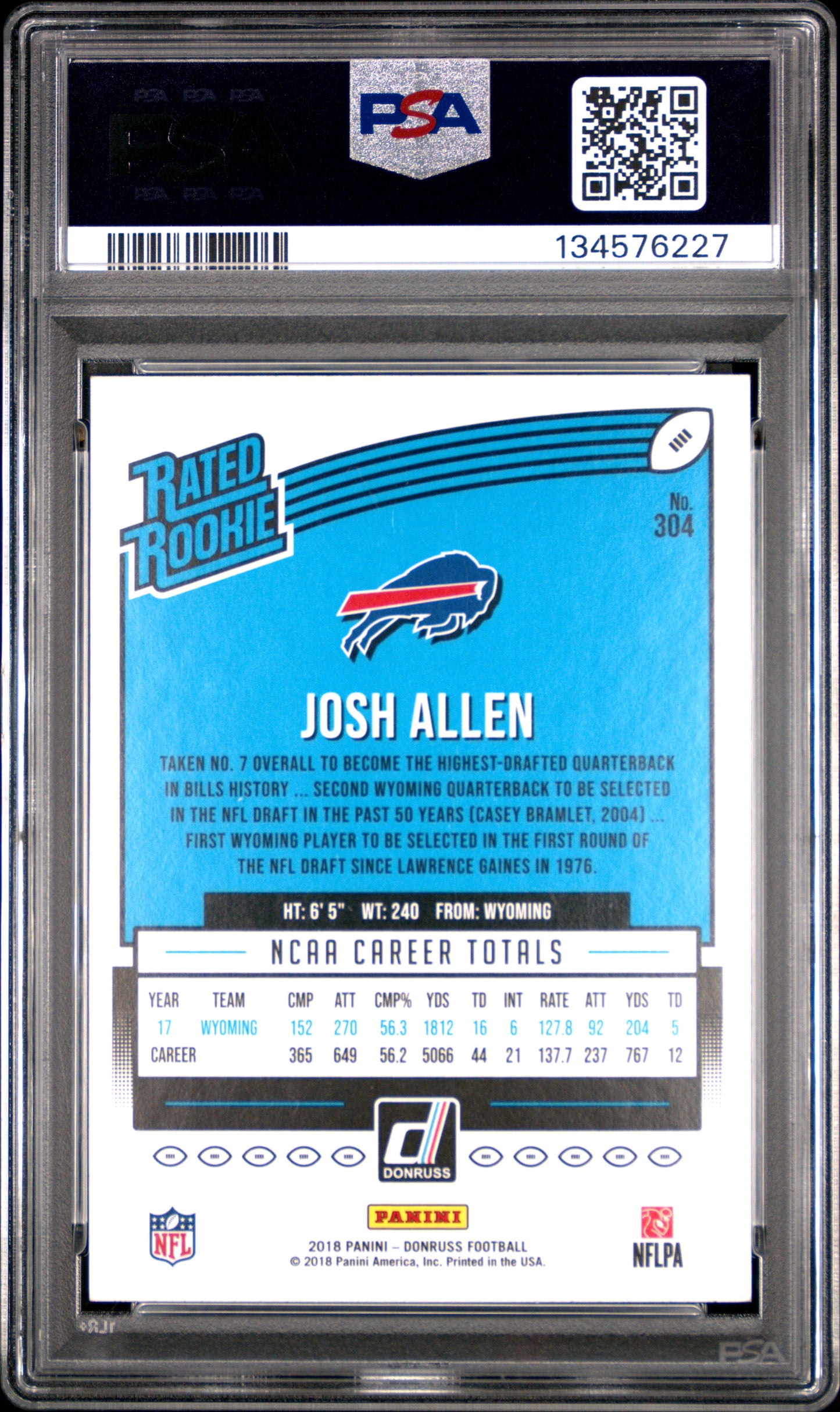 Josh Allen 2018 Panini Donruss #304 Rated Rookie Rookie PSA 7