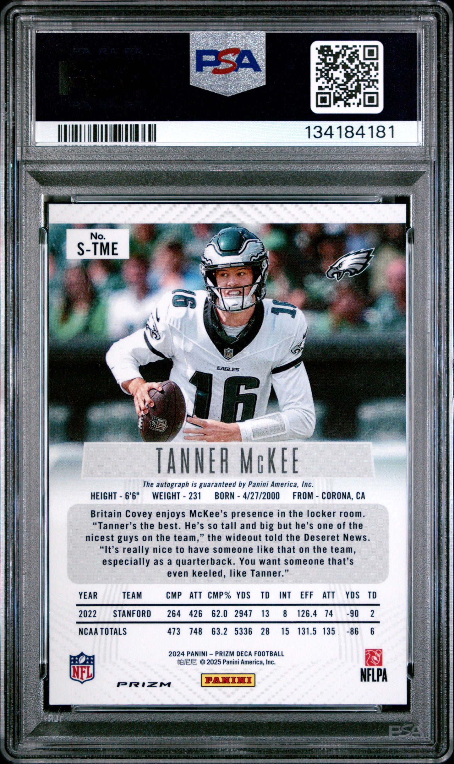 Tanner Mckee 2024 Panini Prizm Deca Signatures #STME Silver PSA 9
