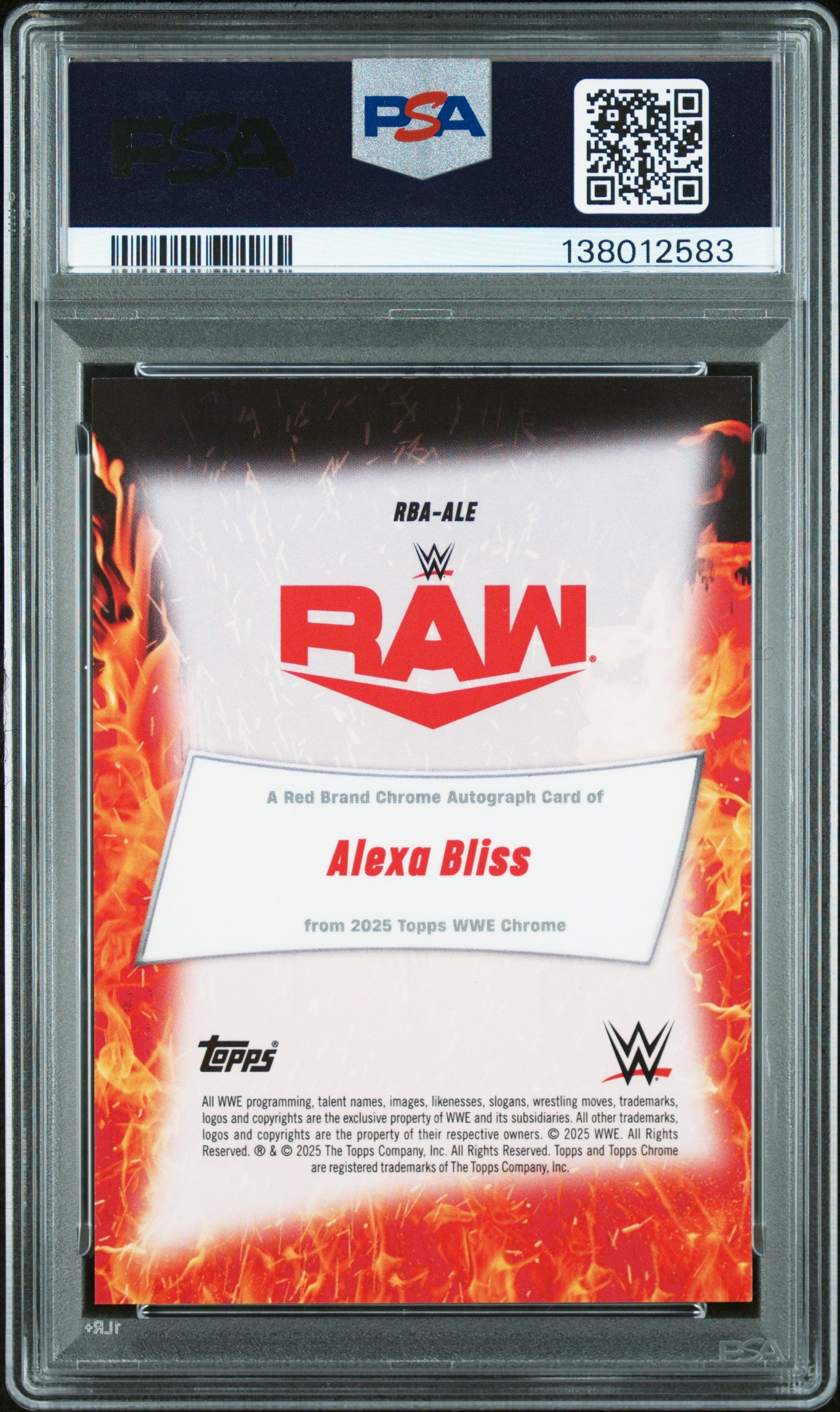 Alexa Bliss 2025 Topps Chrome Sapphire WWE Red Brand Auto Orange /25 PSA 10