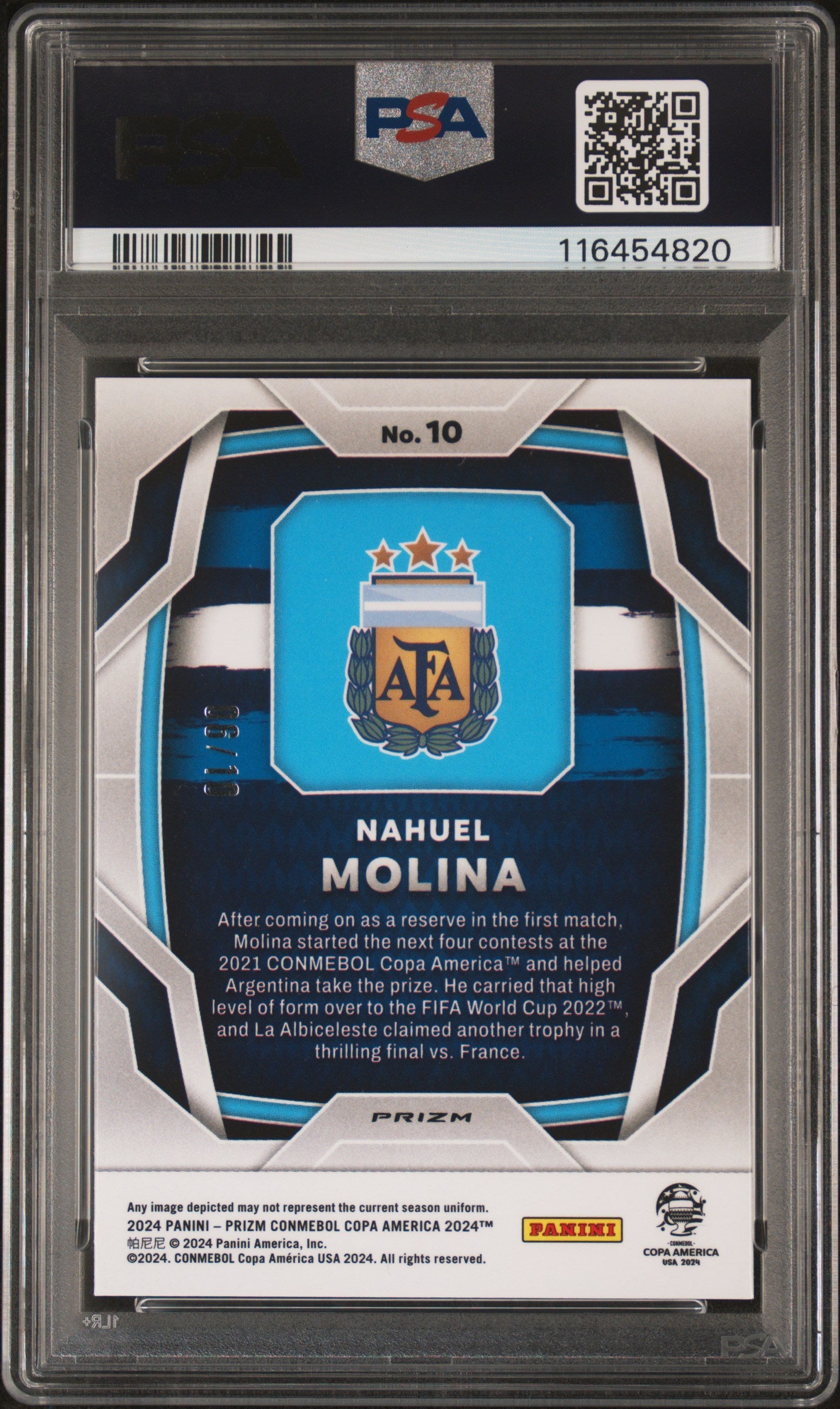 Nahuel Molina 2024 Panini Prizm Conmebol Copa America #10 Gold Pulsar 6/10 PSA 9