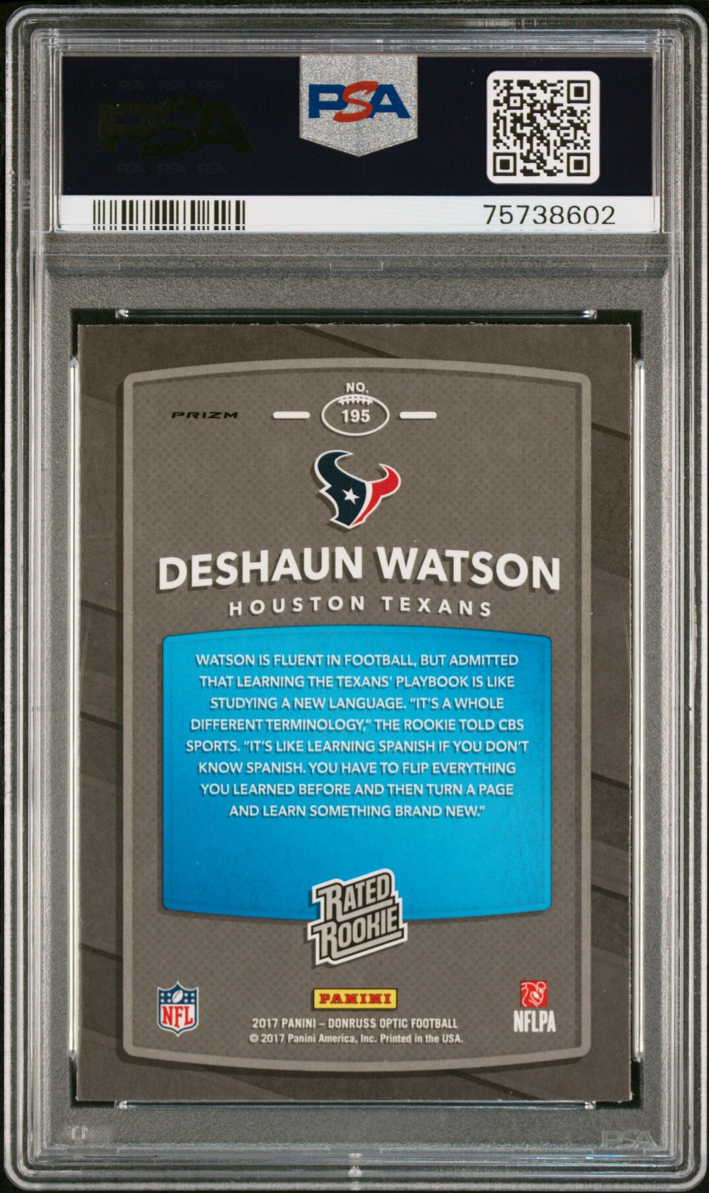 Deshaun Watson 2017 Panini Donruss Optic #195 Red Yellow Rookie PSA 9