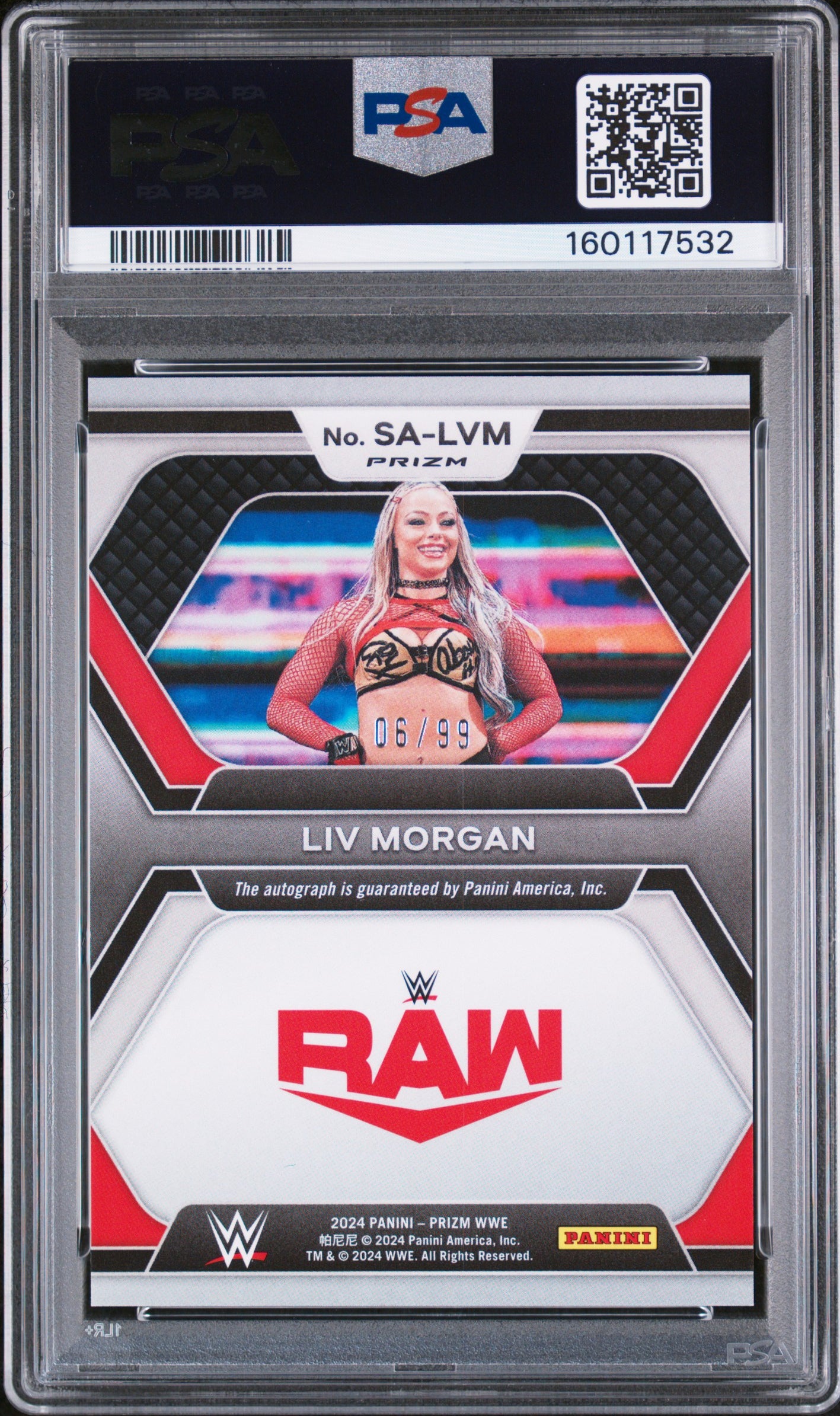 LIV Morgan 2024 Panini Prizm WWE Superstar Autographs #SALVM Red /99 PSA 9