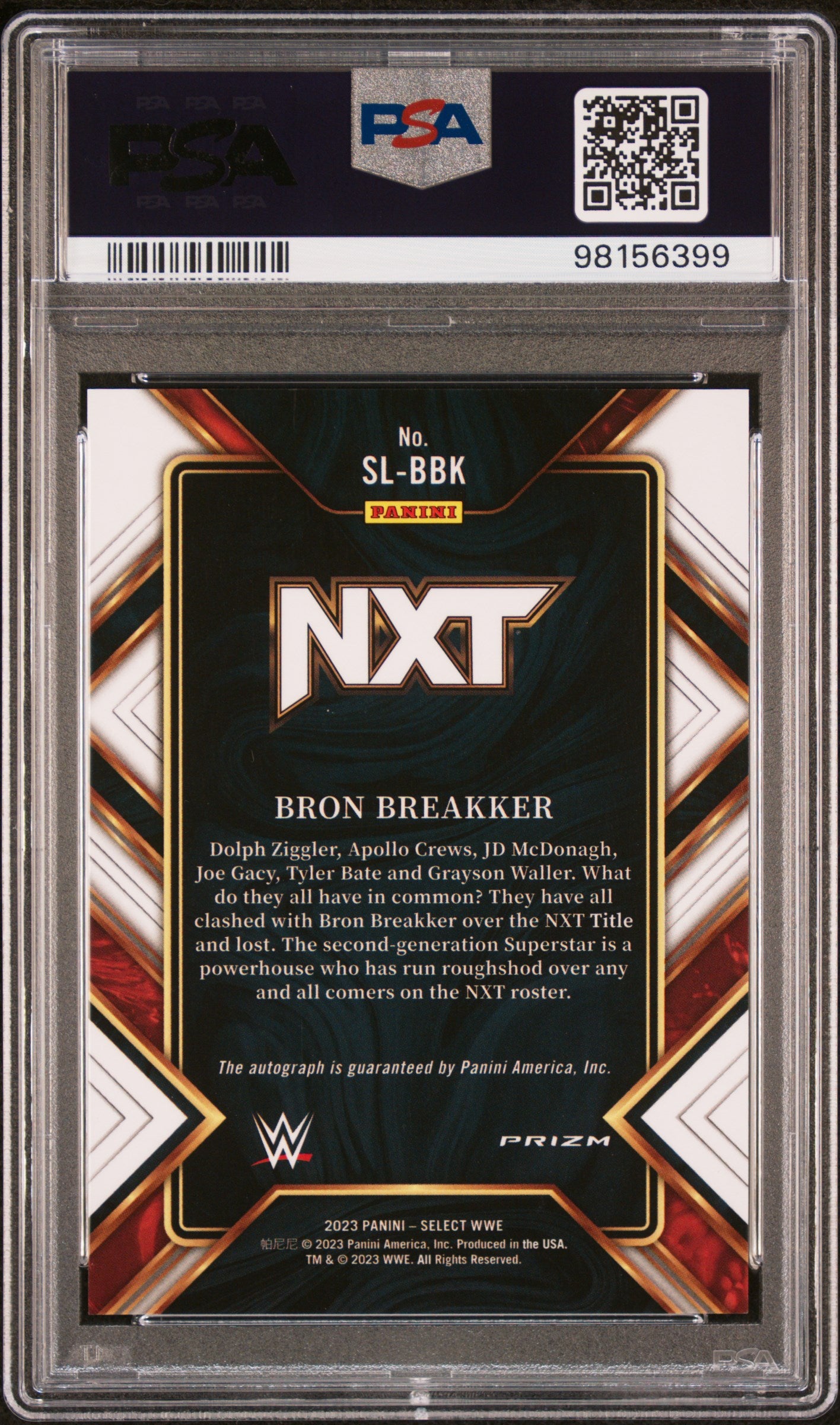Bron Breakker 2023 Panini Select WWE Signature Selections Flash Prizm PSA 8