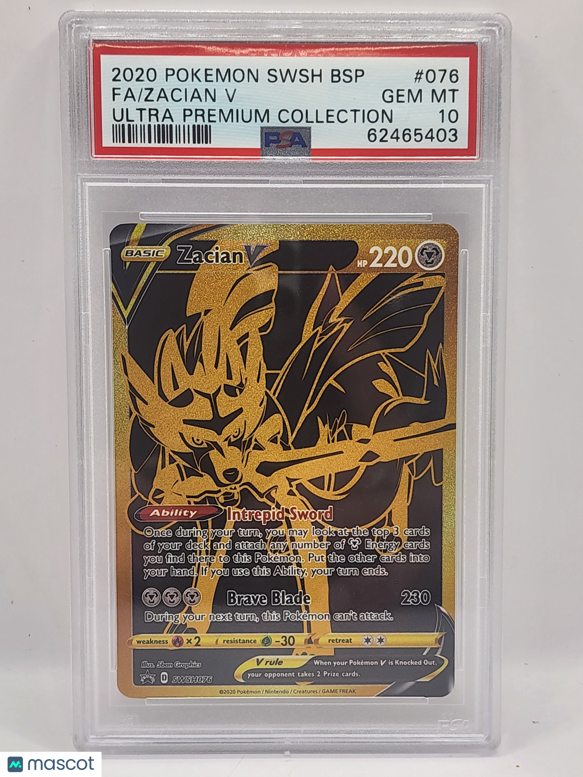 2020 Pokemon Swsh Black Star Promo Zacian V Ultra Premium Collection PSA 10 #076