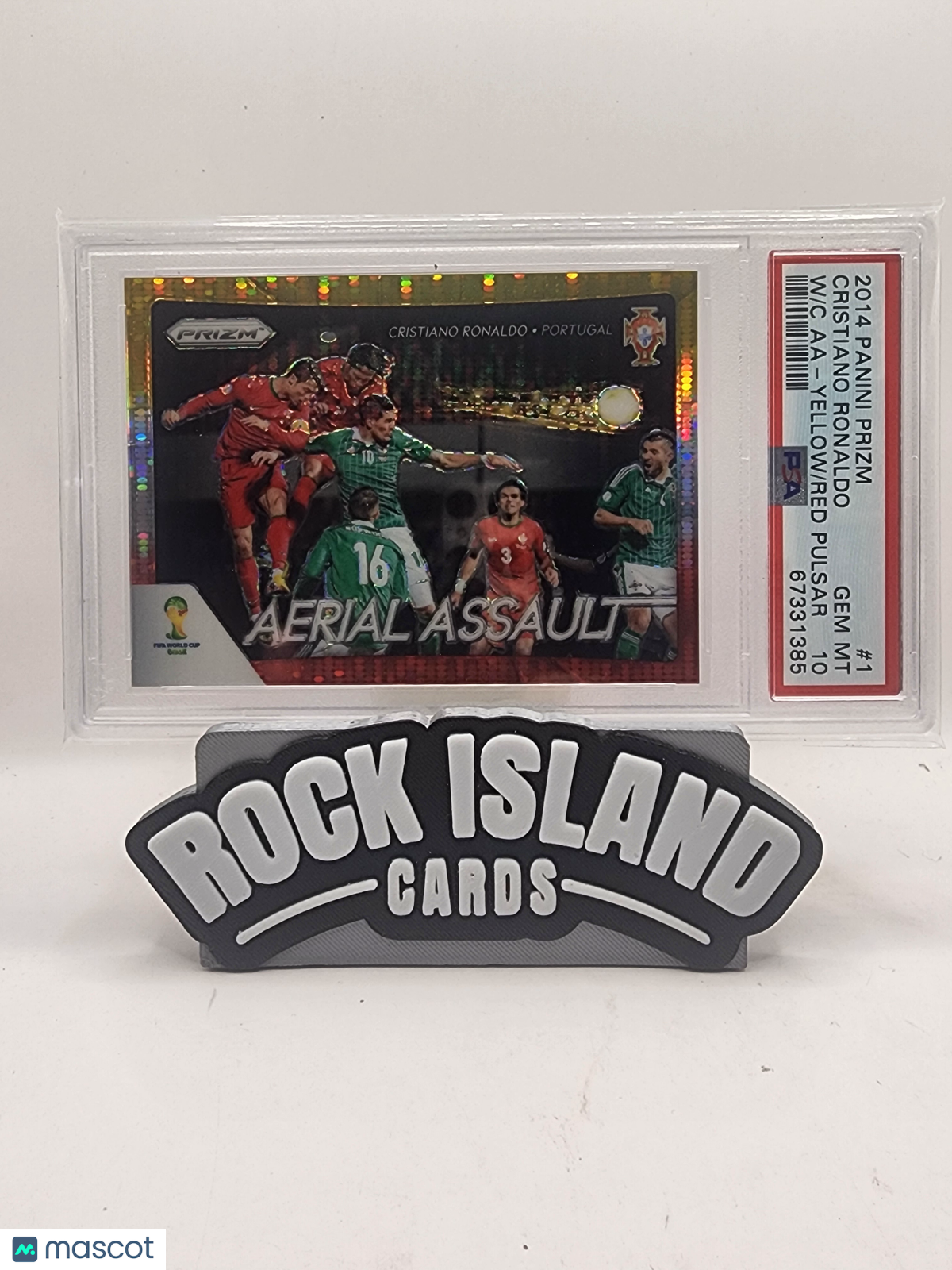 Cristiano Ronaldo 2014 Prizm World Cup Aerial Assault Yellow Red Plsr PSA 10
