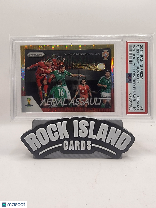 Cristiano Ronaldo 2014 Prizm World Cup Aerial Assault Yellow Red Plsr PSA 10