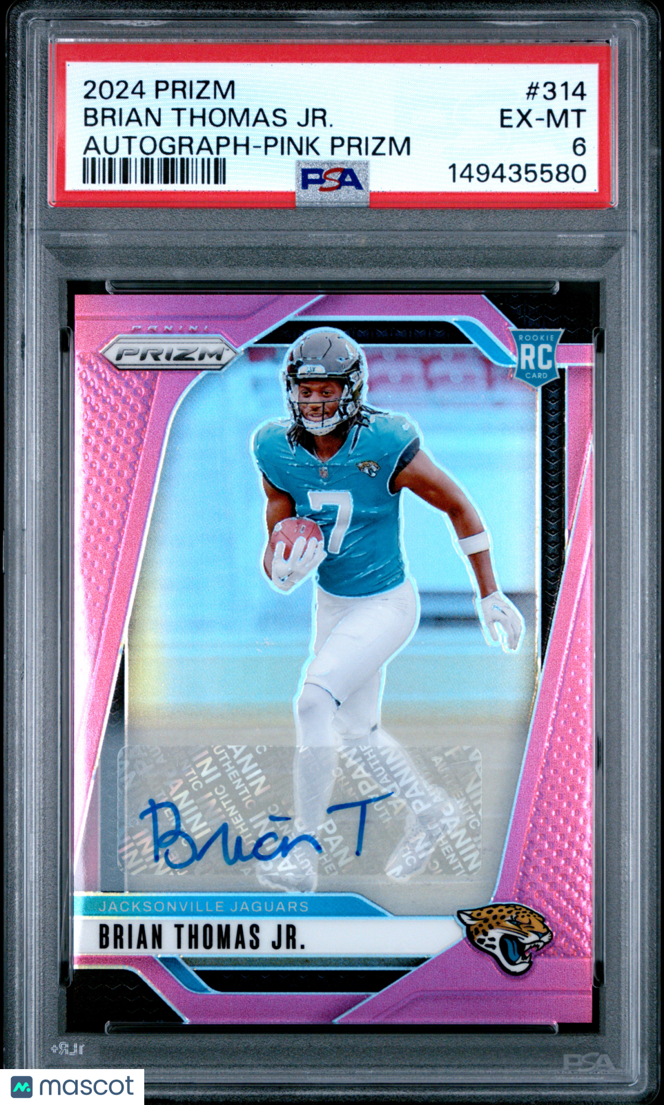 Brian Thomas JR. 2024 Panini Prizm #314 Autograph Pink Rookie PSA 6