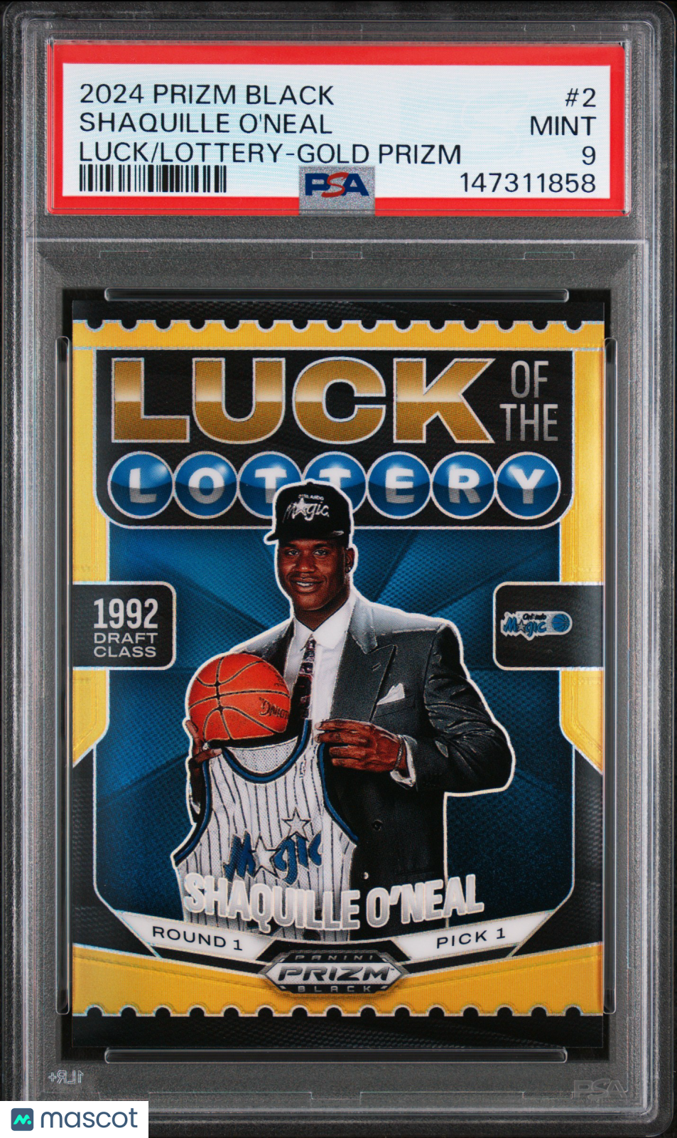 Shaquille O'Neal 2024 Panini Prizm Black Luck Of The Lottery #2 Gold 4/10 PSA 9