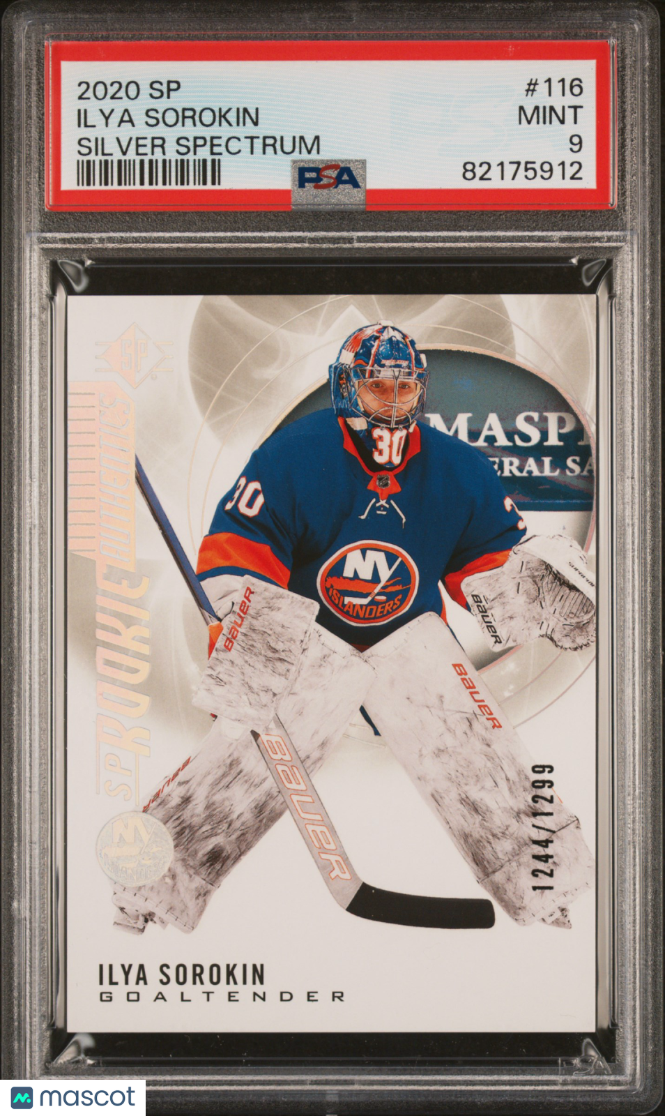 Ilya Sorokin 2020-2021 SP #116 Silver Spectrum Rookie 1244/1299 PSA 9