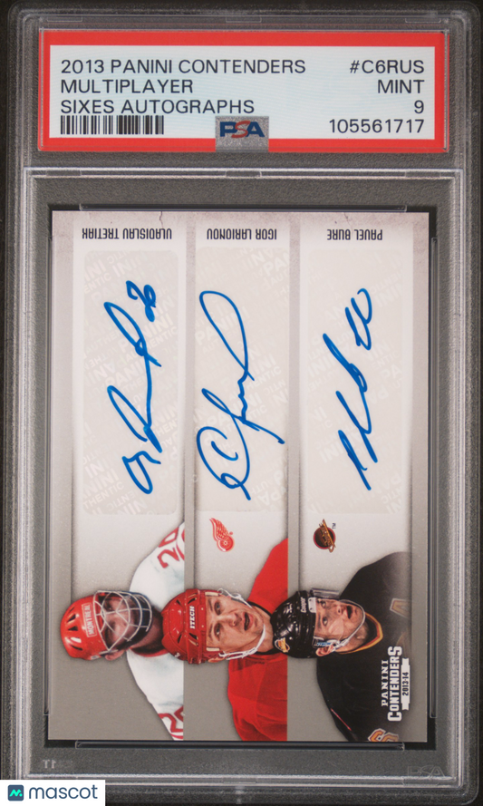 Ovechkin/Datsyuk/Bure/Tretiak/Larionov/Tretiak 2013 Panini Contenders AutoPSA 9