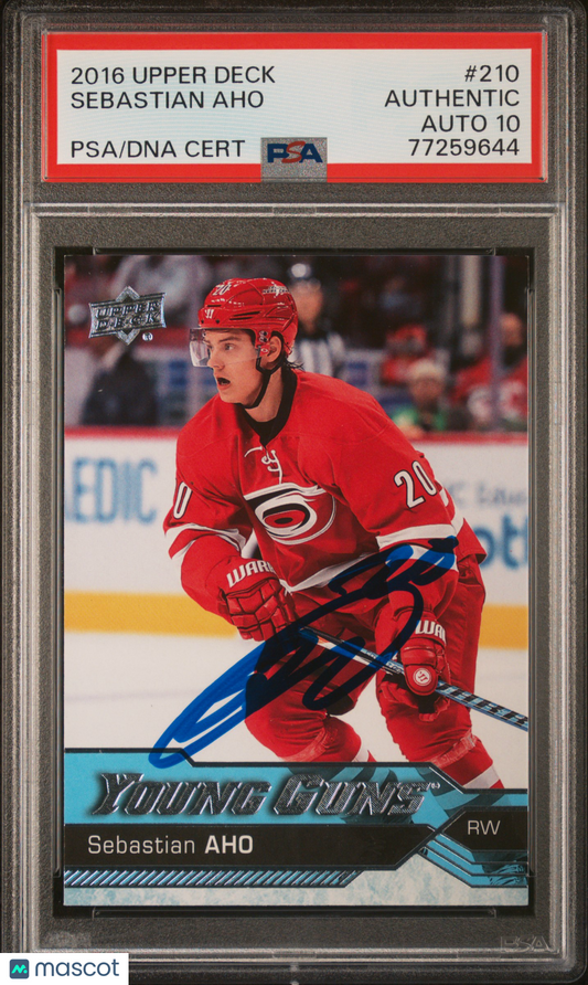 2016 Upper Deck Series 1 Sebastian Aho 2016 YG PSA AUTO 10 #210 Rookie PSA A