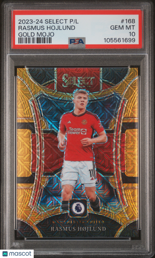 Rasmus Hojlund 2023-24 Panini Select Premier League #168 Gold Mojo /10 PSA 10
