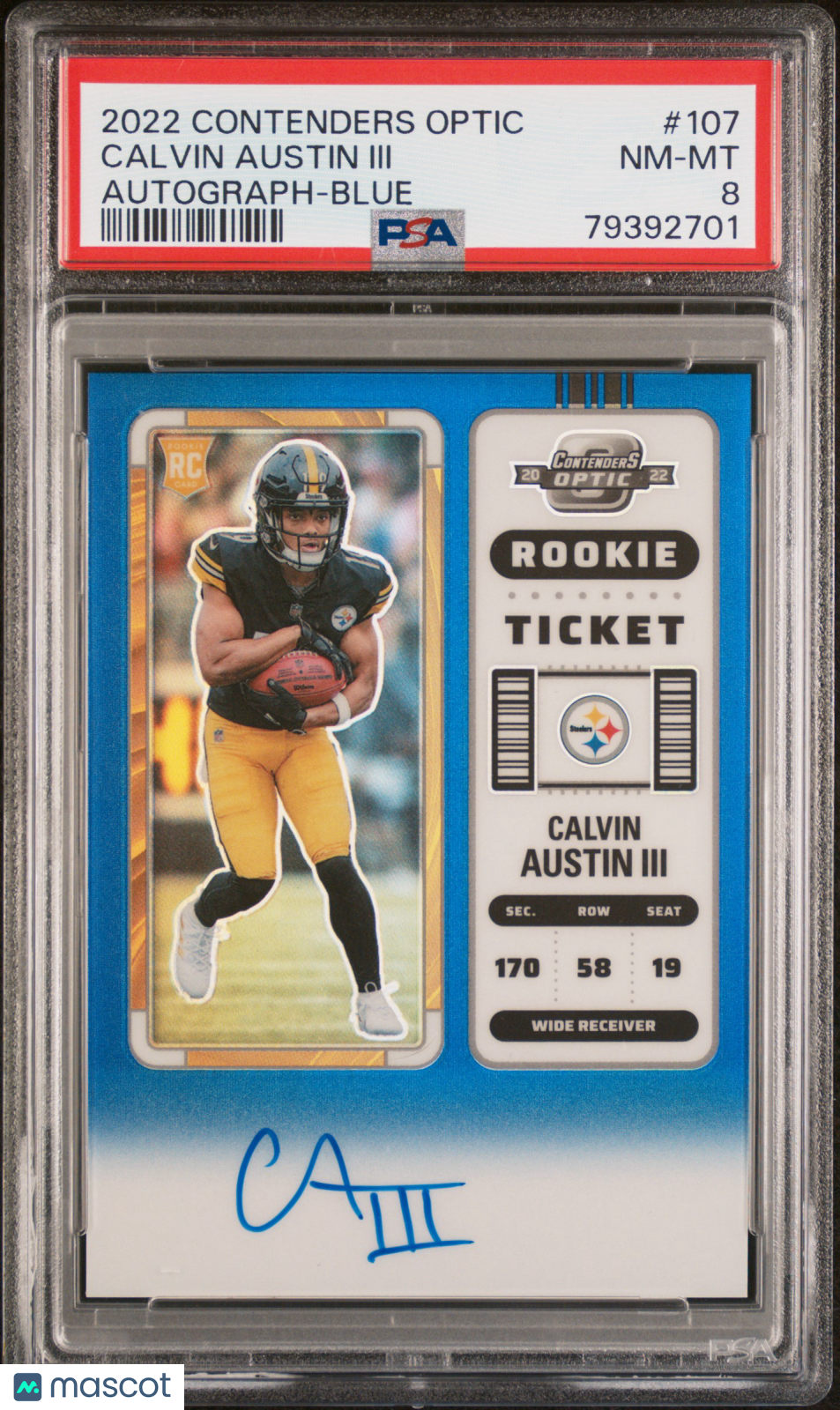 Calvin Austin III 2022 Panini Contenders Optic #107 Autograph Blue RC /75 PSA 8