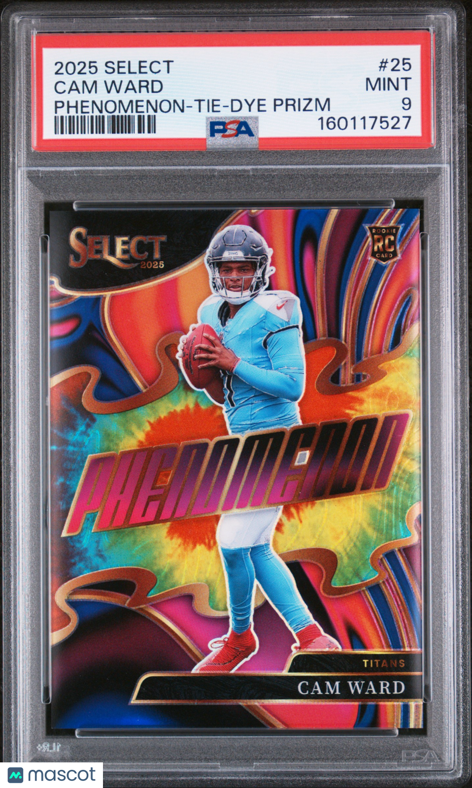Cam Ward 2025 Panini Select Phenomenon #25 Tie Dye Prizm Rookie PSA 9