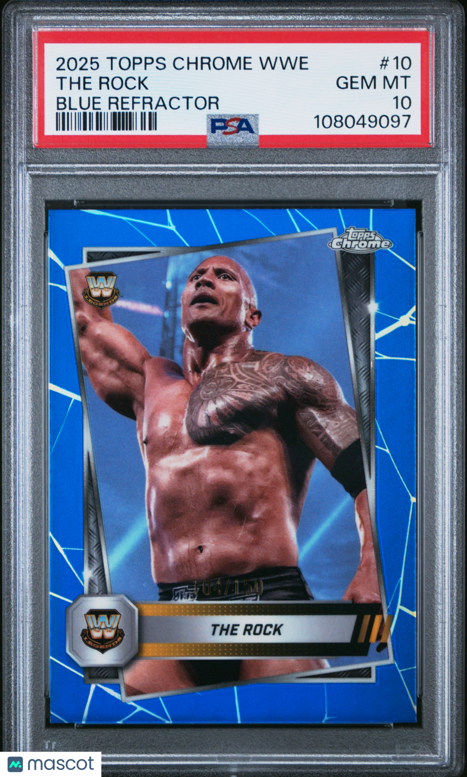 The Rock 2025 Topps Chrome WWE #10 Blue Refractor PSA 10