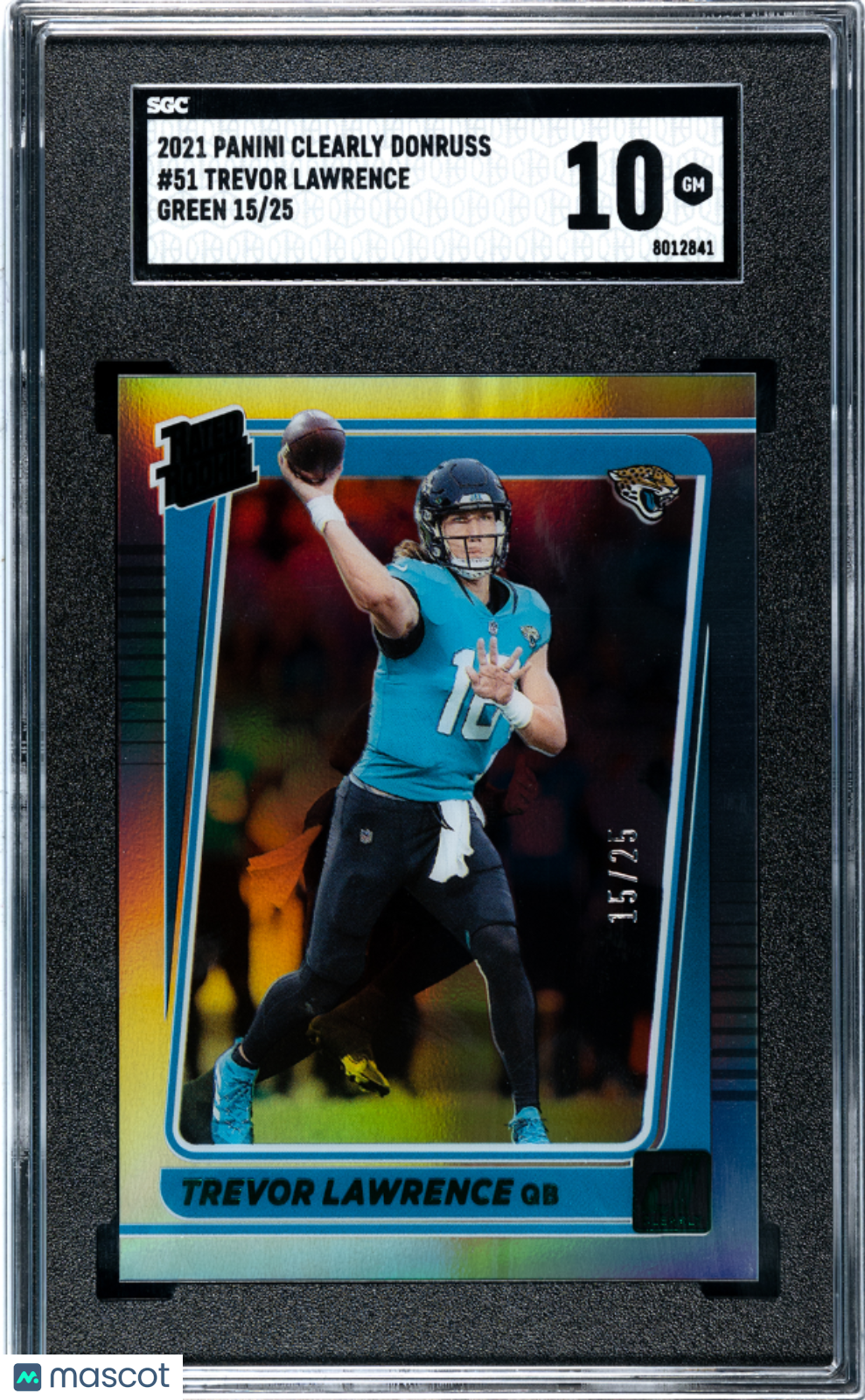 Trevor Lawrence 2021 Panini Clearly Donruss #51 Green Rookie /25 SGC 10