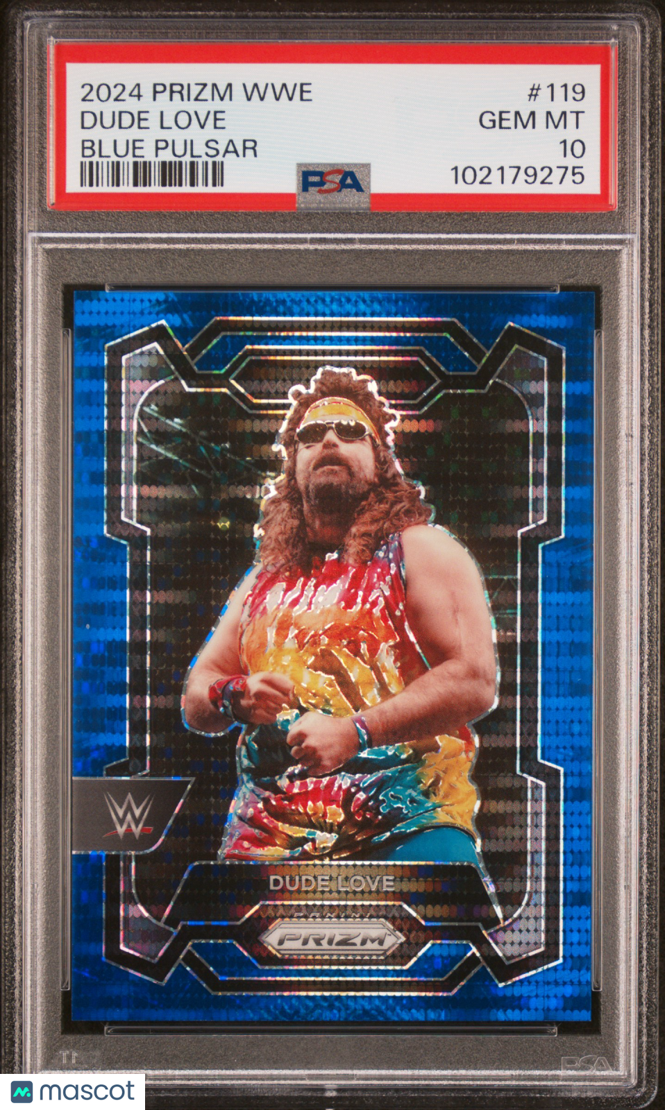 Dude Love 2024 Panini Prizm WWE #119 Blue Pulsar 15/75 PSA 10