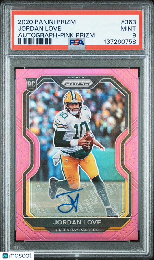 Jordan Love 2020 Panini Prizm #363 Autograph Pink Rookie PSA 9